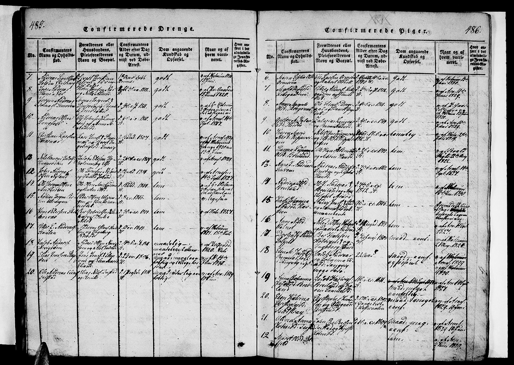 Ministerialprotokoller, klokkerbøker og fødselsregistre - Nordland, AV/SAT-A-1459/834/L0510: Parish register (copy) no. 834C01, 1820-1847, p. 485-486