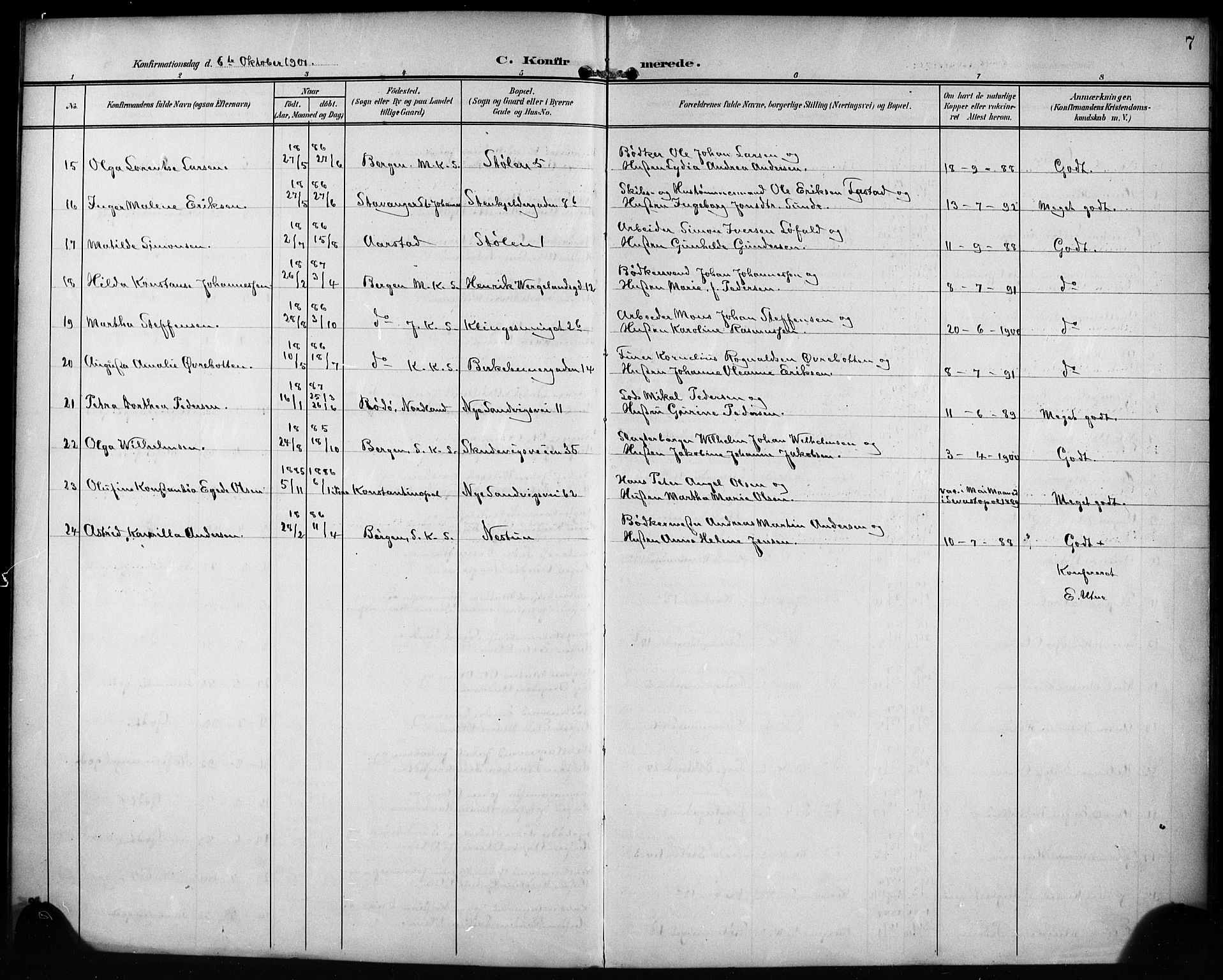 Mariakirken Sokneprestembete, AV/SAB-A-76901/H/Hab/L0009: Parish register (copy) no. A 9, 1901-1919, p. 7