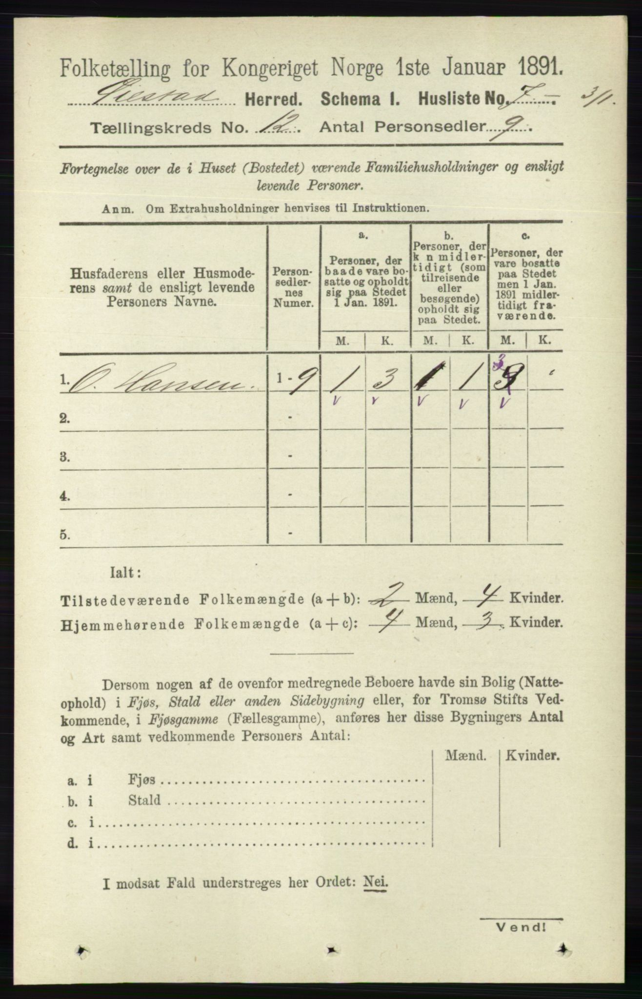 RA, 1891 census for 0920 Øyestad, 1891, p. 5369