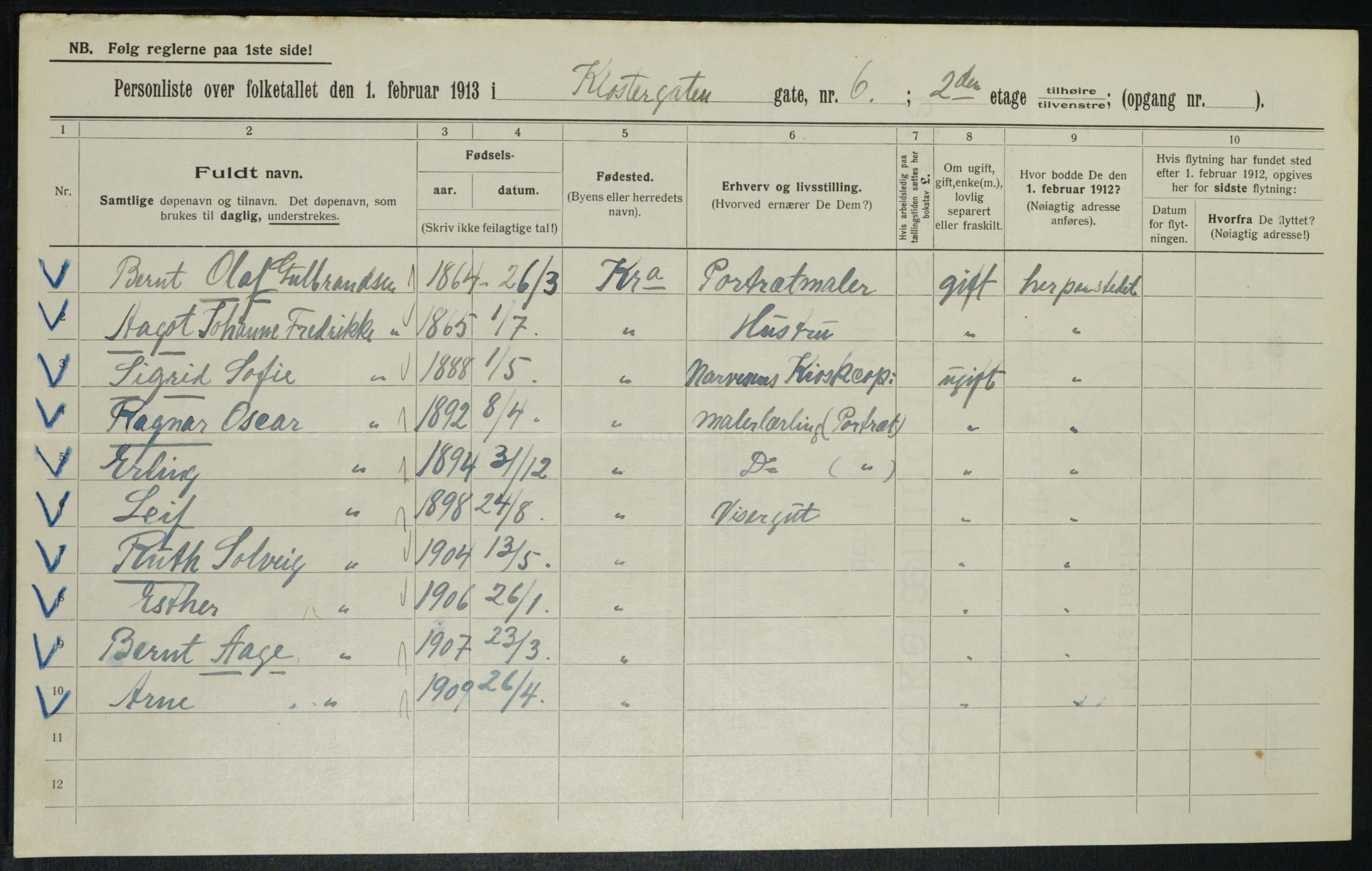 OBA, Municipal Census 1913 for Kristiania, 1913, p. 51876