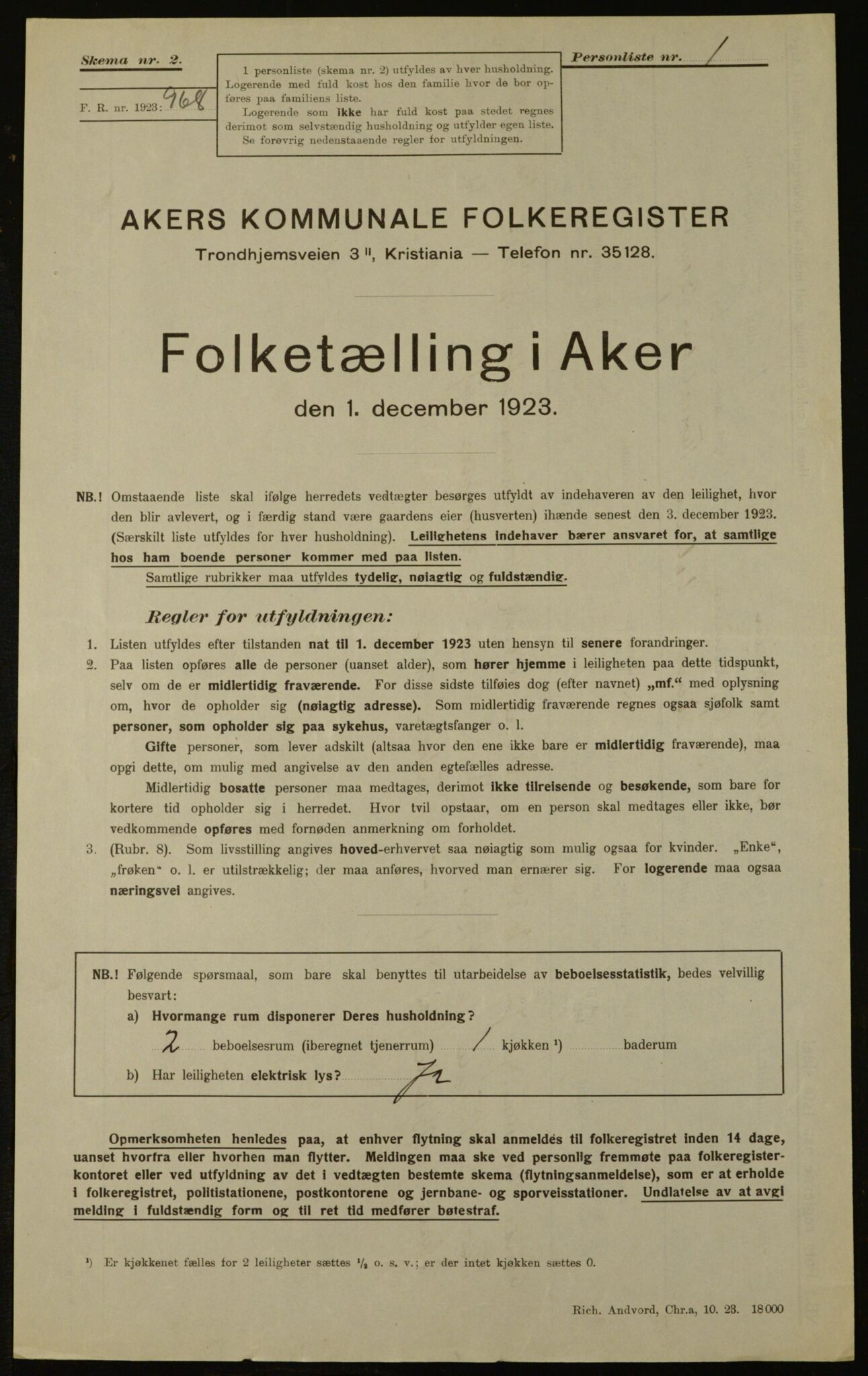 , Municipal Census 1923 for Aker, 1923, p. 5954