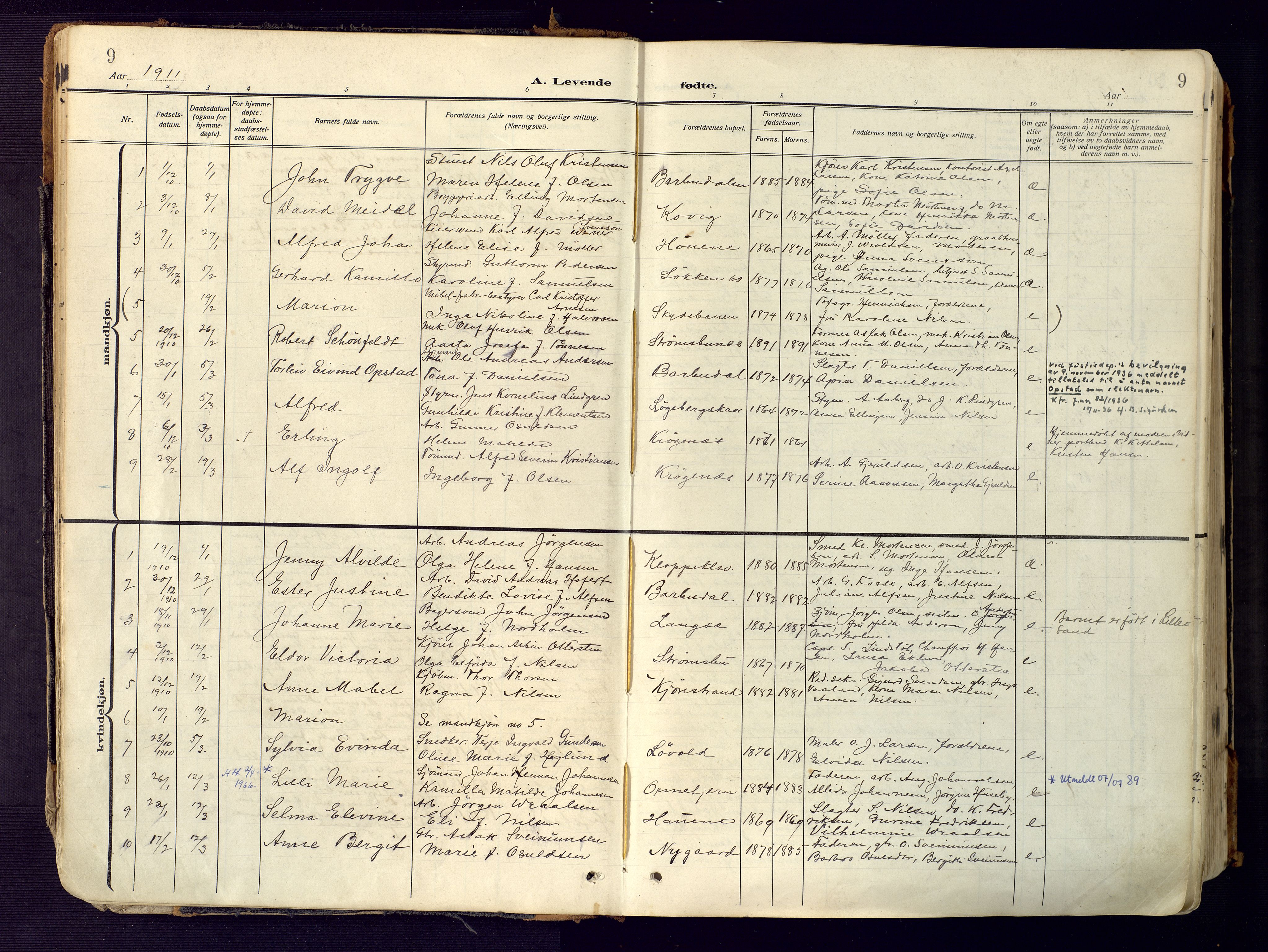 Barbu sokneprestkontor, SAK/1111-0003/F/Fa/L0006: Parish register (official) no. A 6, 1910-1929, p. 9