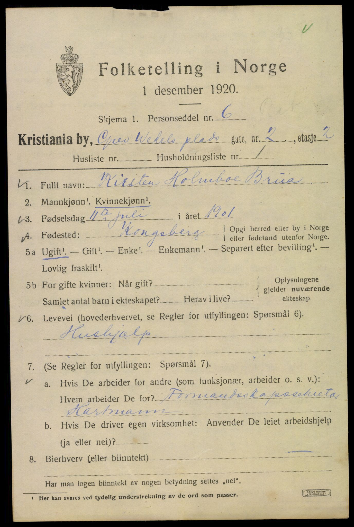 SAO, 1920 census for Kristiania, 1920, p. 251417