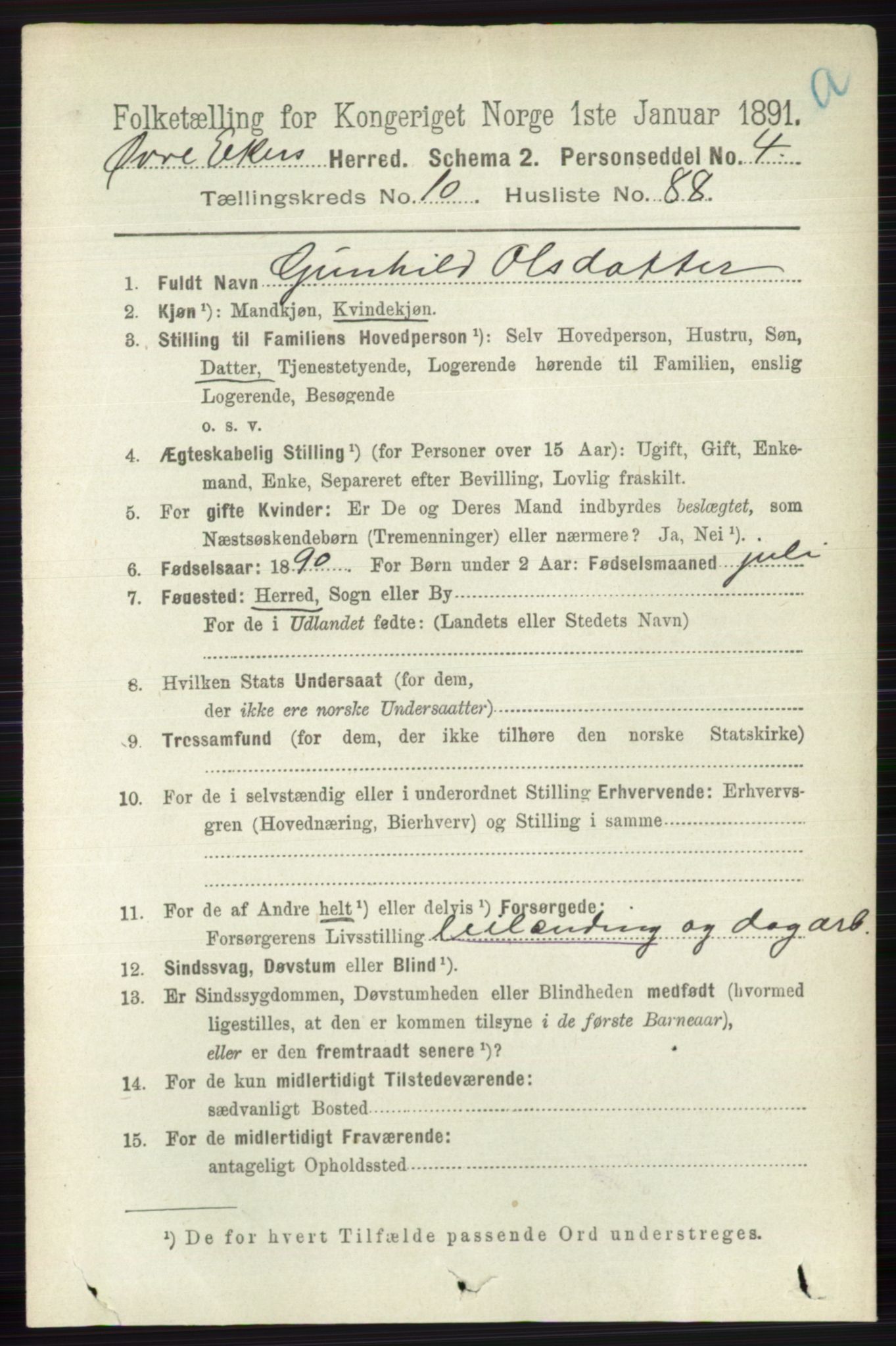 RA, 1891 census for 0624 Øvre Eiker, 1891, p. 4488