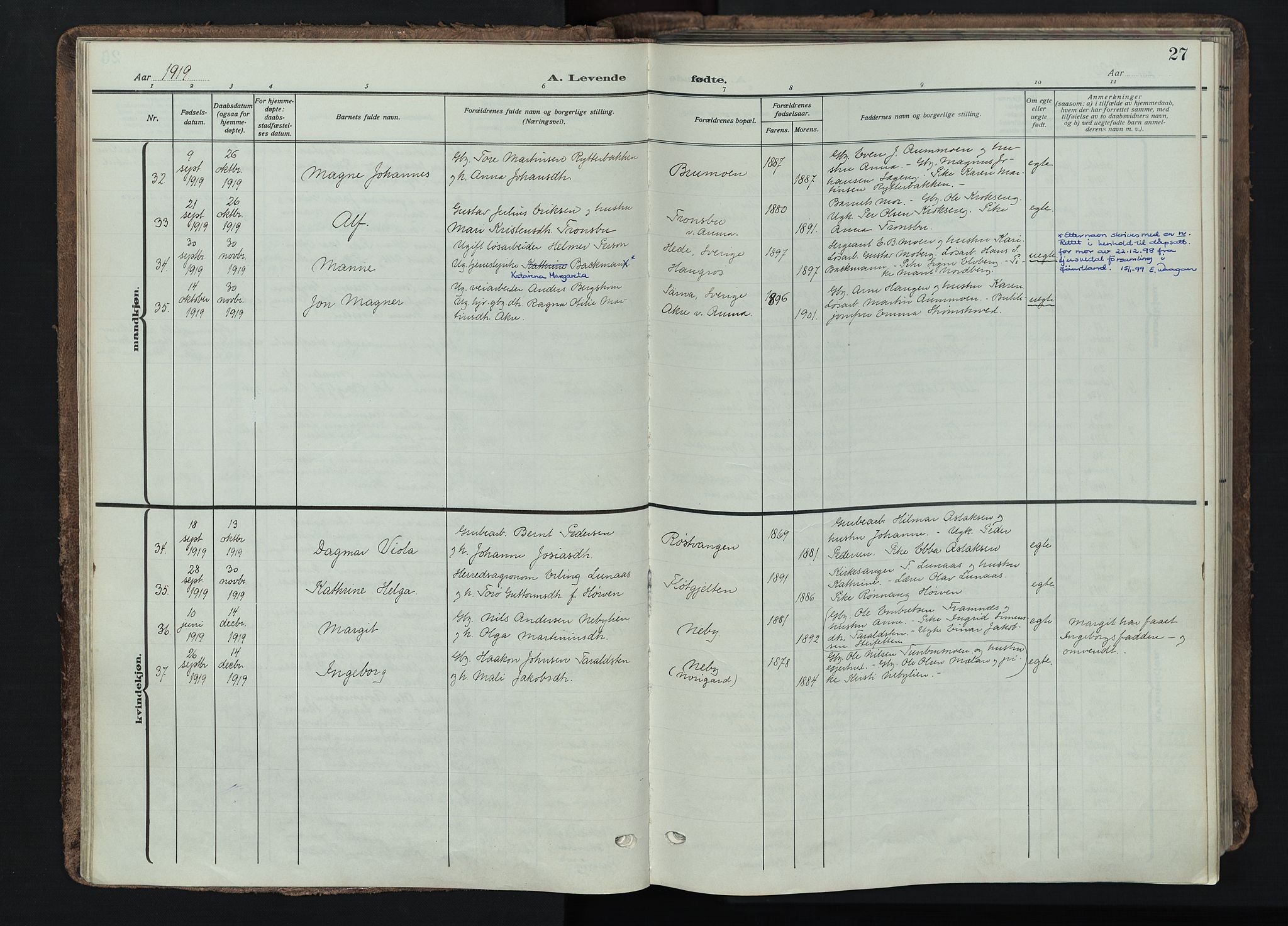 Tynset prestekontor, AV/SAH-PREST-058/H/Ha/Haa/L0026: Parish register (official) no. 26, 1915-1929, p. 27