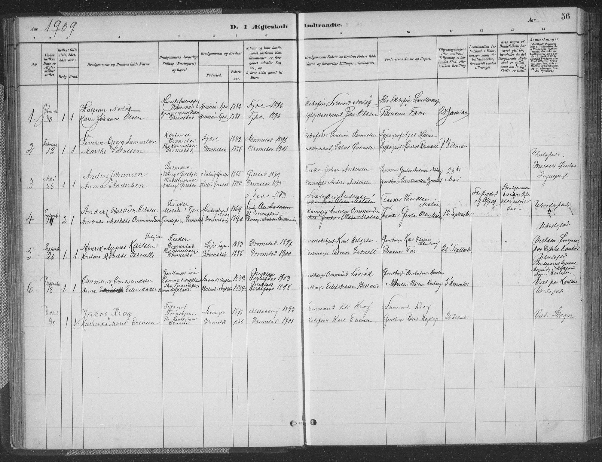 Grimstad sokneprestkontor, SAK/1111-0017/F/Fa/L0004: Parish register (official) no. A 3, 1882-1910, p. 56