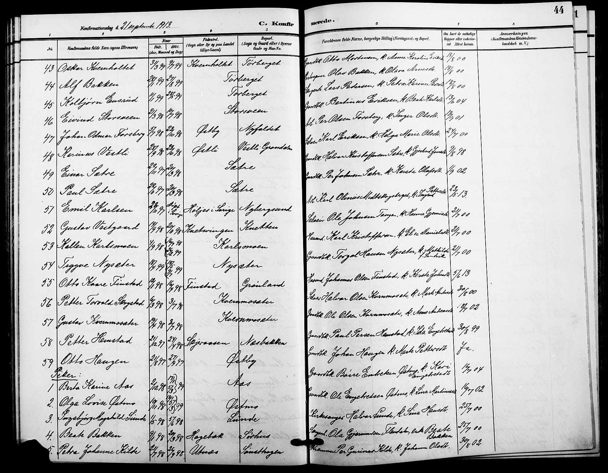 Trysil prestekontor, AV/SAH-PREST-046/H/Ha/Hab/L0009: Parish register (copy) no. 9, 1904-1924, p. 44