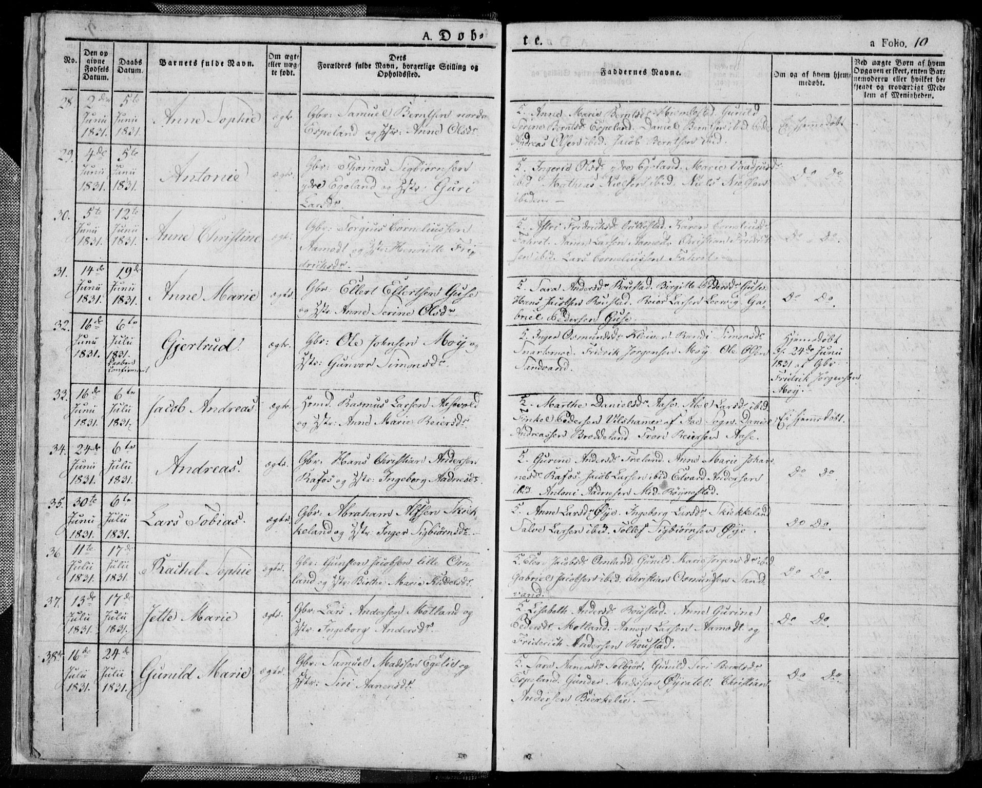 Kvinesdal sokneprestkontor, AV/SAK-1111-0026/F/Fa/Fab/L0004: Parish register (official) no. A 4, 1829-1843, p. 10