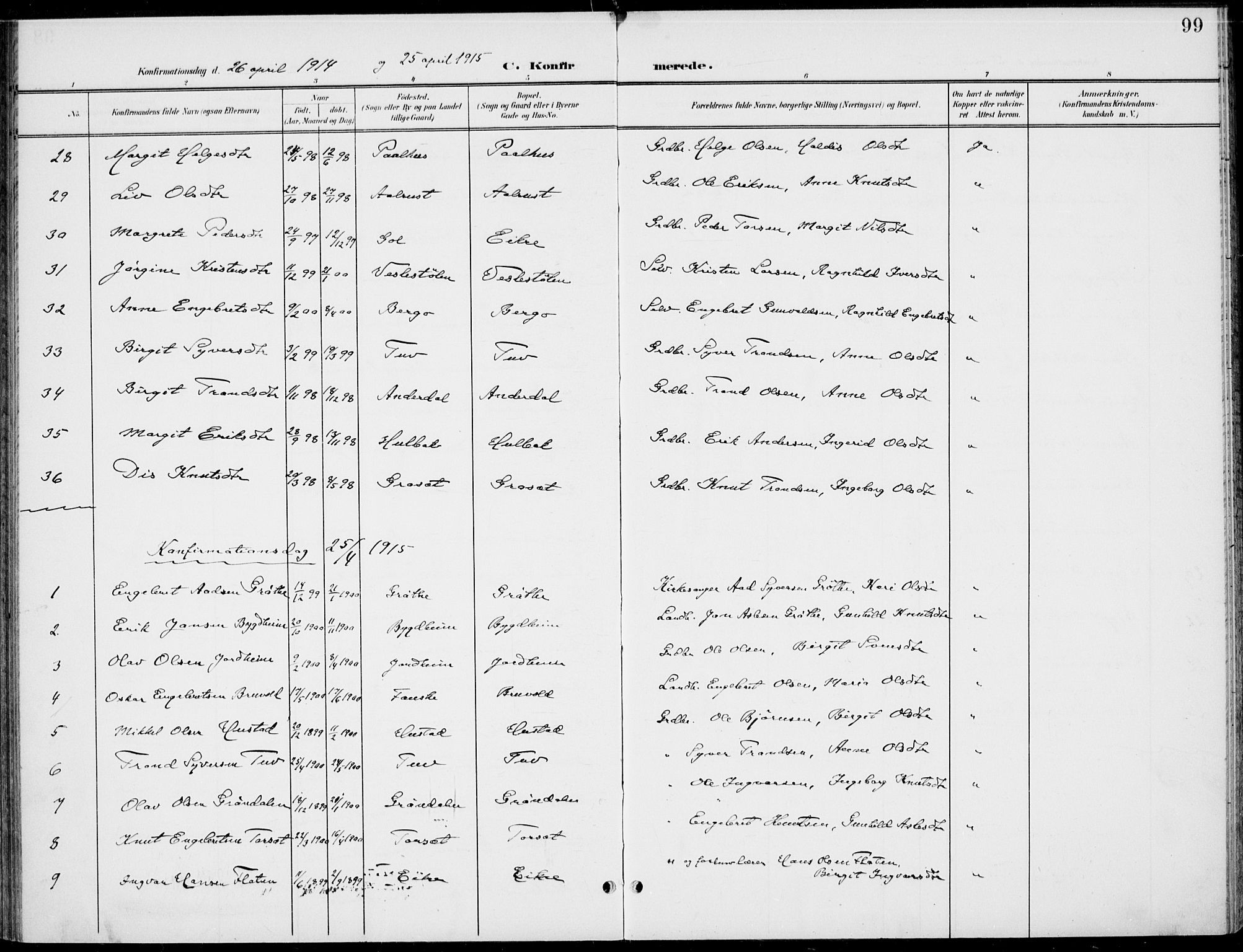 Gol kirkebøker, AV/SAKO-A-226/F/Fb/L0002: Parish register (official) no. II 2, 1900-1921, p. 99