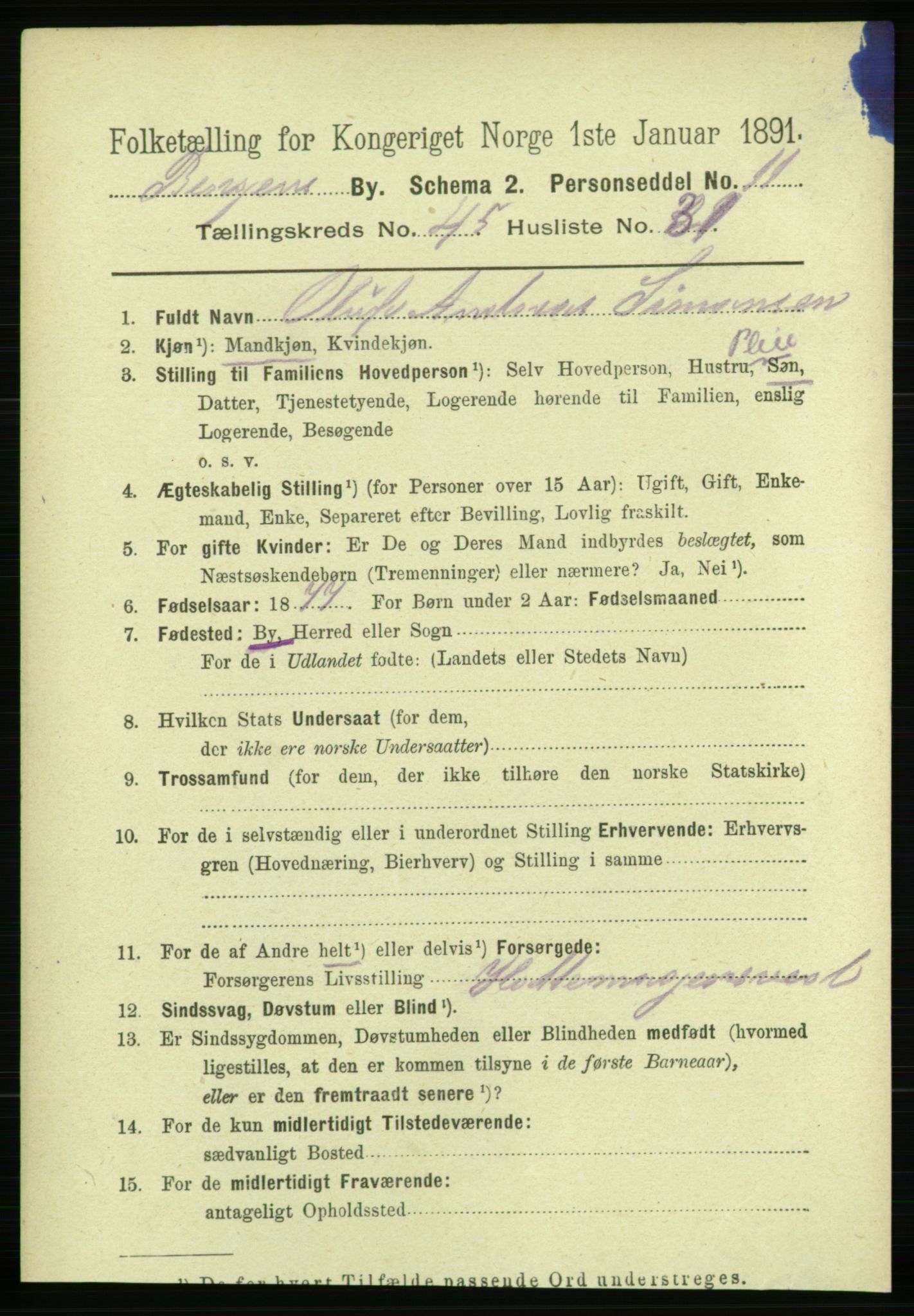 RA, 1891 Census for 1301 Bergen, 1891, p. 54232