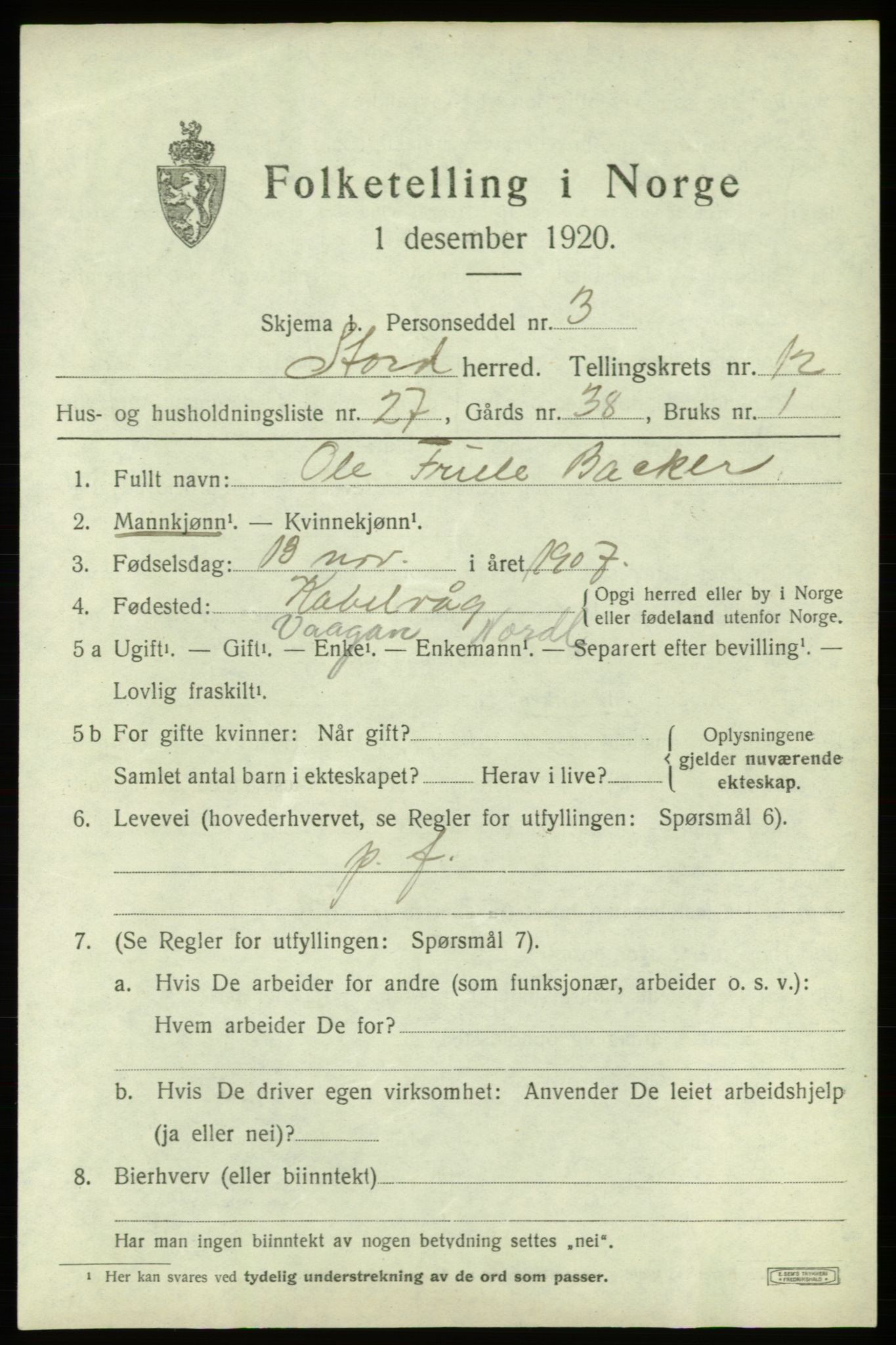 SAB, 1920 census for Stord, 1920, p. 7375