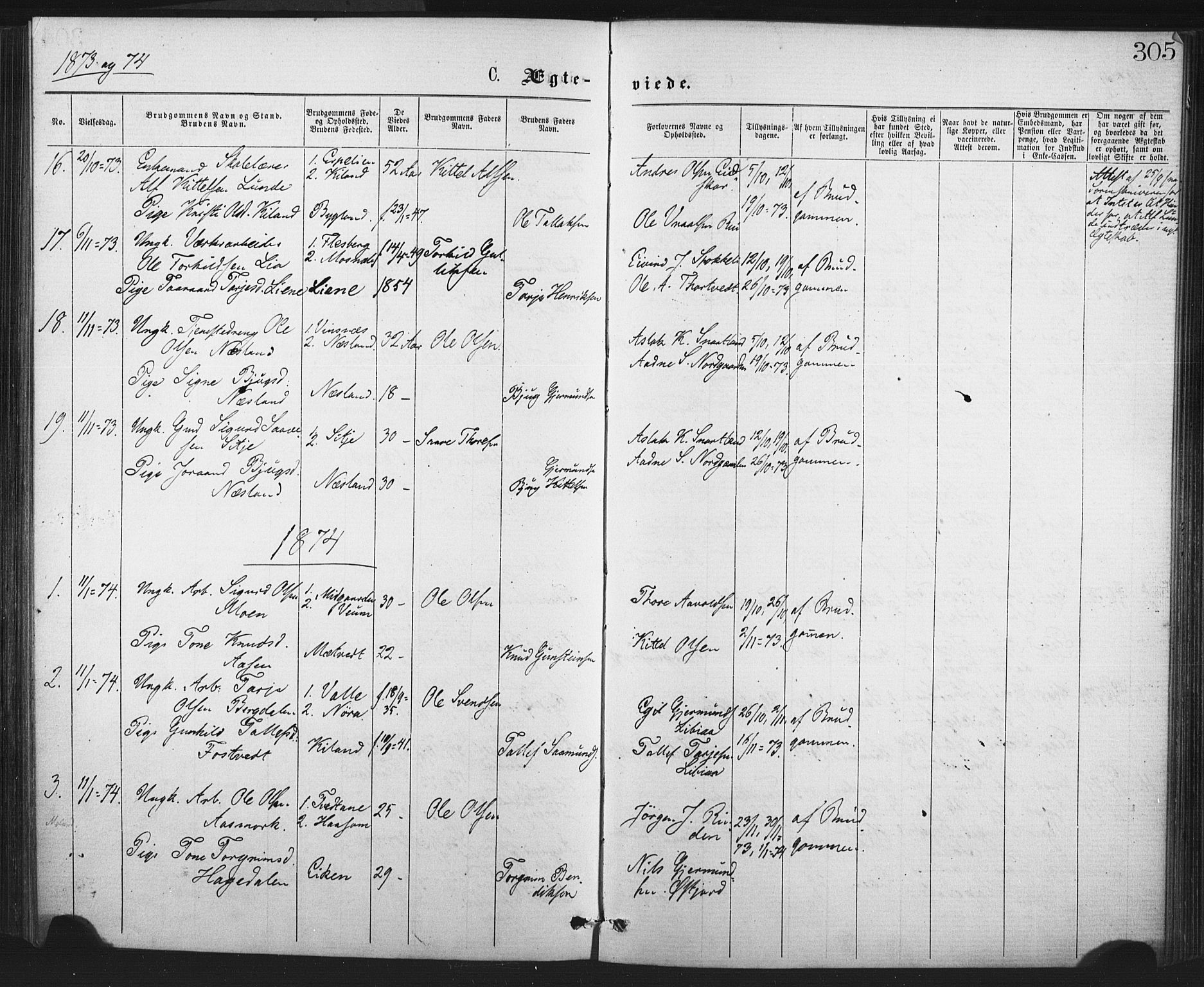 Fyresdal kirkebøker, AV/SAKO-A-263/F/Fa/L0006: Parish register (official) no. I 6, 1872-1886, p. 305