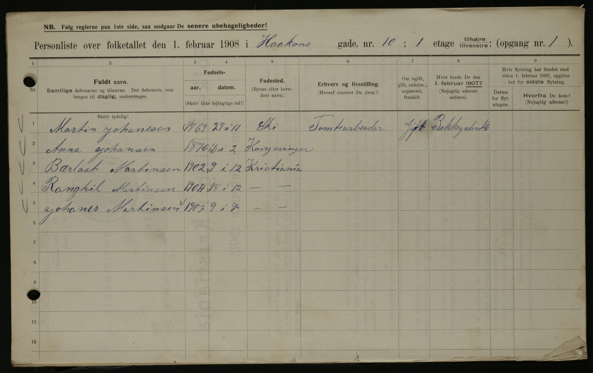 OBA, Municipal Census 1908 for Kristiania, 1908, p. 38410