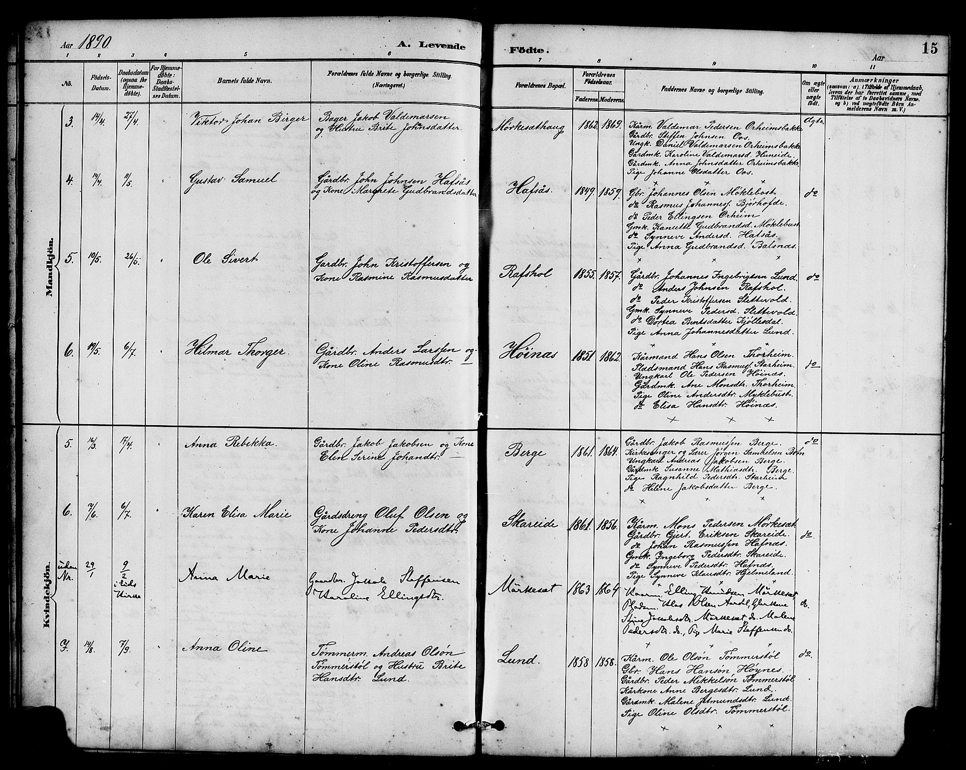 Eid sokneprestembete, AV/SAB-A-82301/H/Hab/Habc/L0002: Parish register (copy) no. C 2, 1887-1906, p. 15