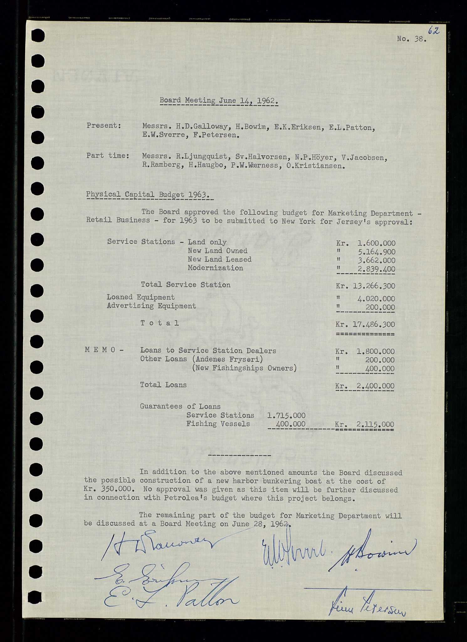 Pa 0982 - Esso Norge A/S, AV/SAST-A-100448/A/Aa/L0001/0003: Den administrerende direksjon Board minutes (styrereferater) / Den administrerende direksjon Board minutes (styrereferater), 1962, p. 62