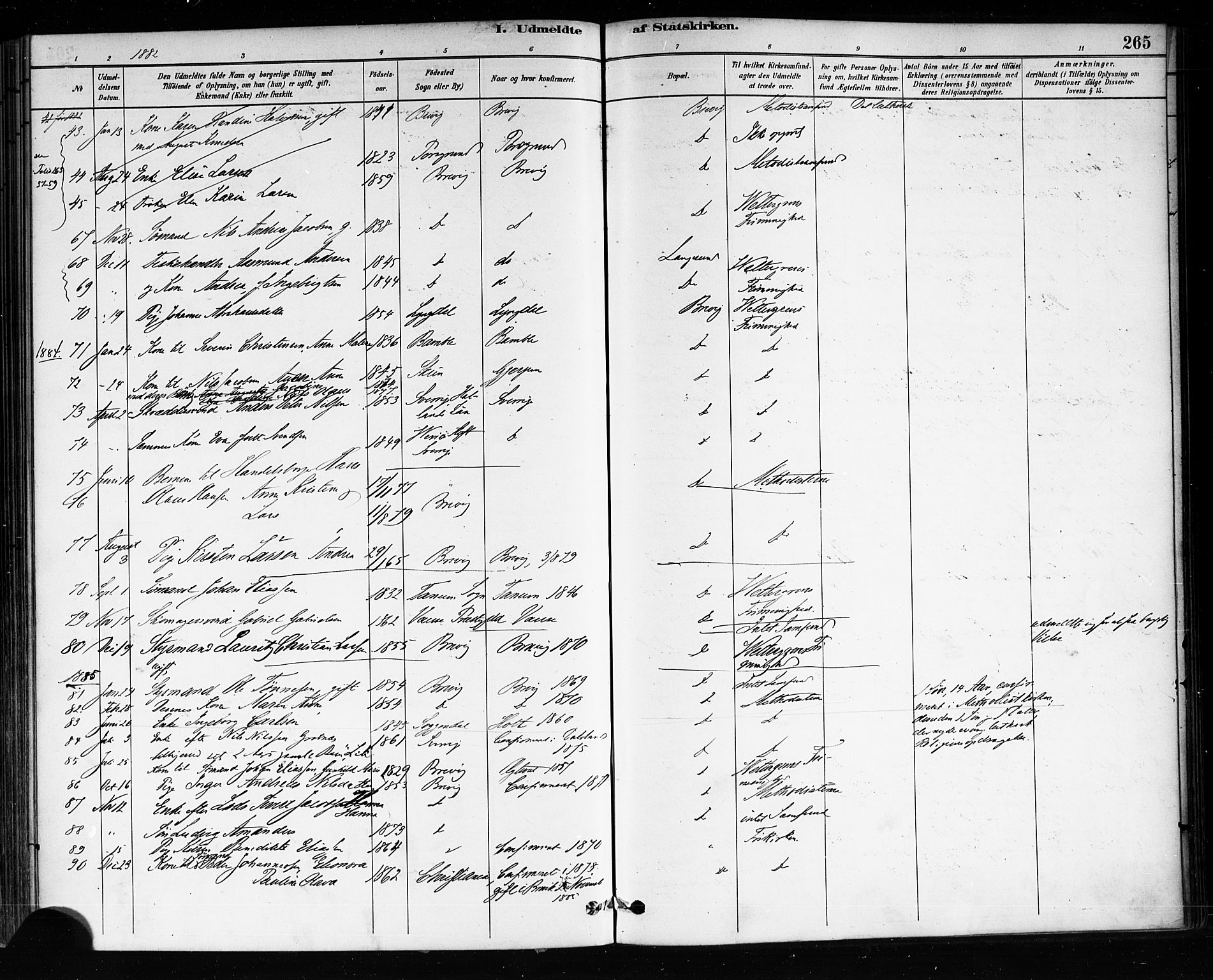 Brevik kirkebøker, SAKO/A-255/F/Fa/L0007: Parish register (official) no. 7, 1882-1900, p. 265
