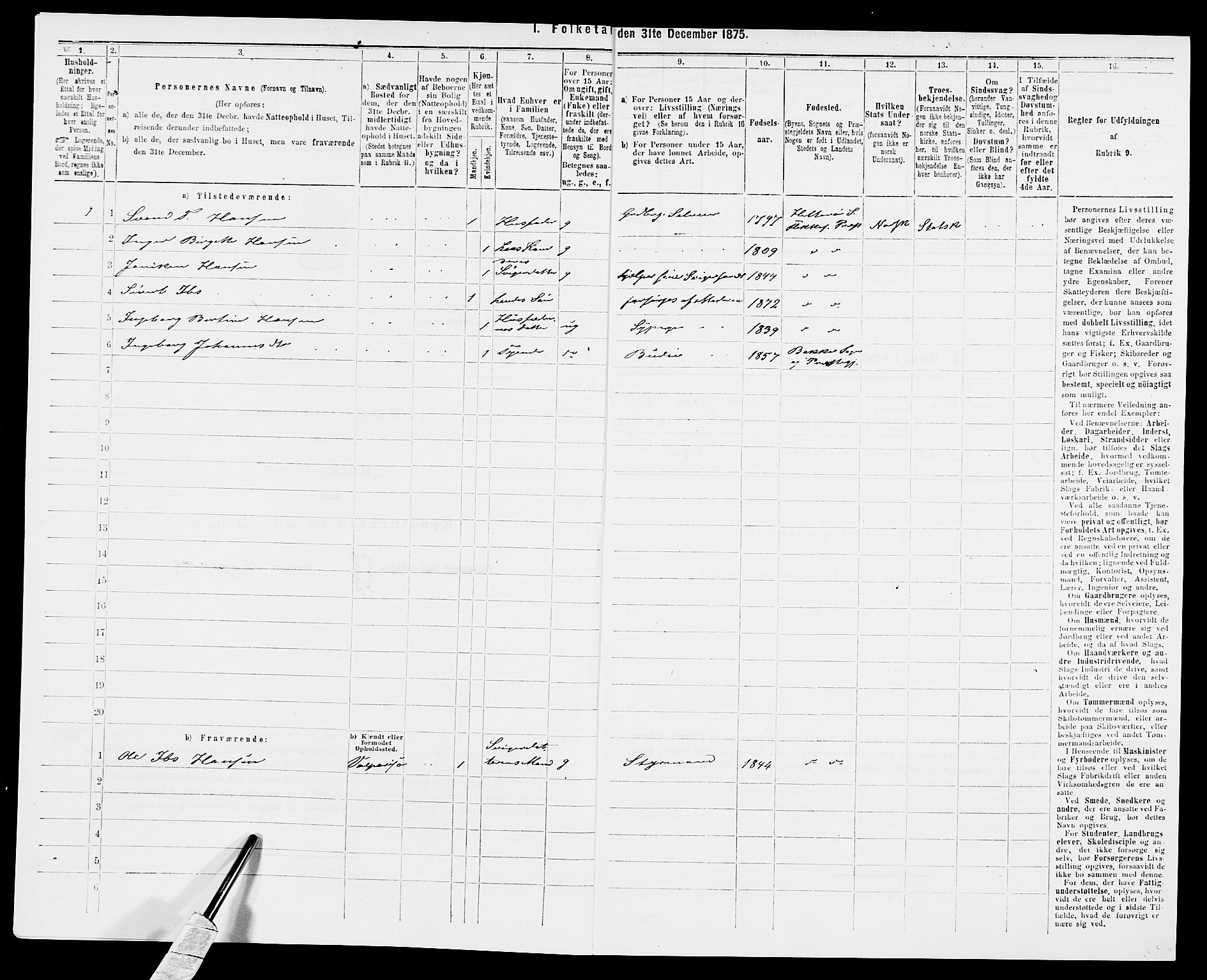 SAK, 1875 census for 1042L Flekkefjord/Nes og Hidra, 1875, p. 78