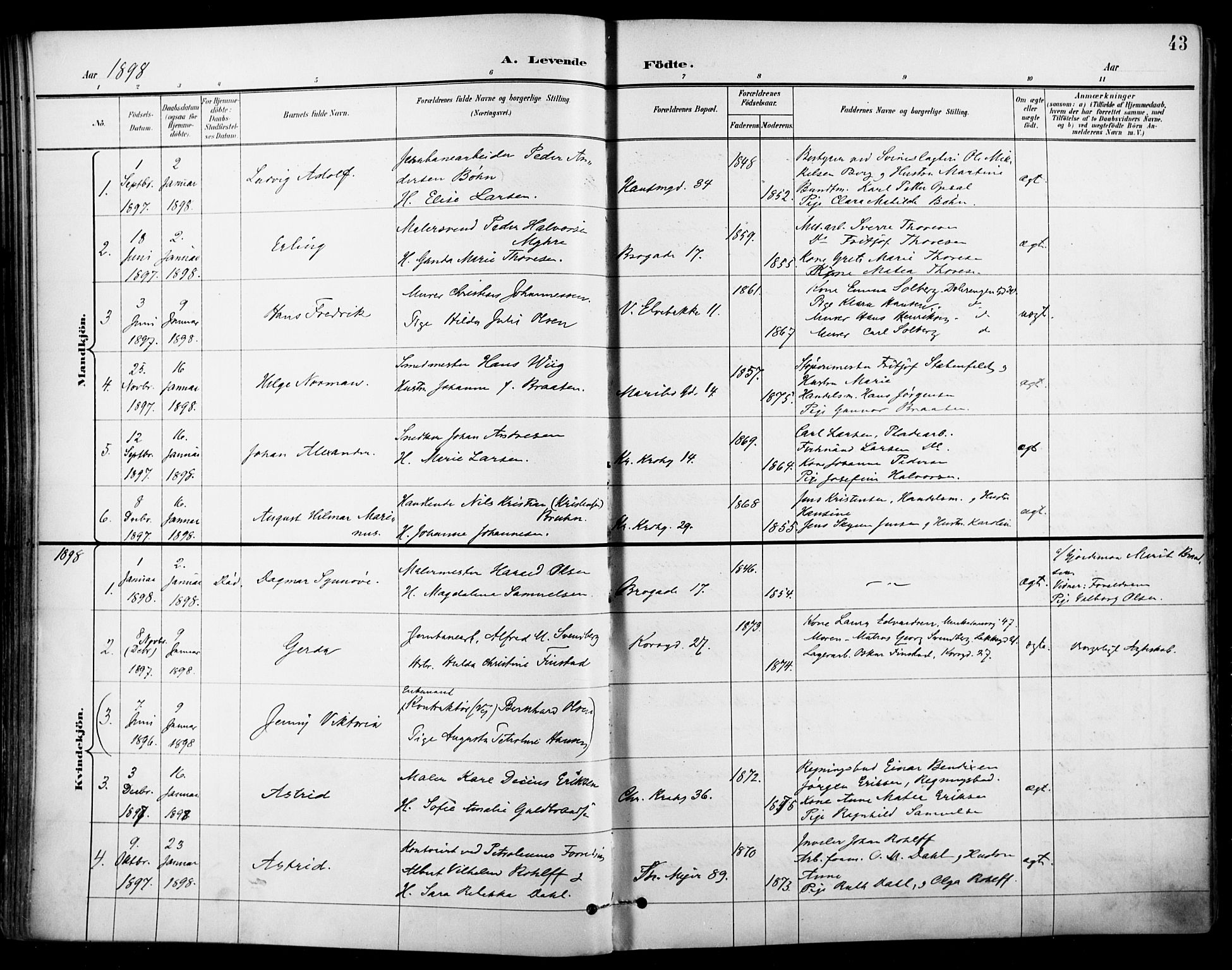Jakob prestekontor Kirkebøker, SAO/A-10850/F/Fa/L0005: Parish register (official) no. 5, 1896-1903, p. 43