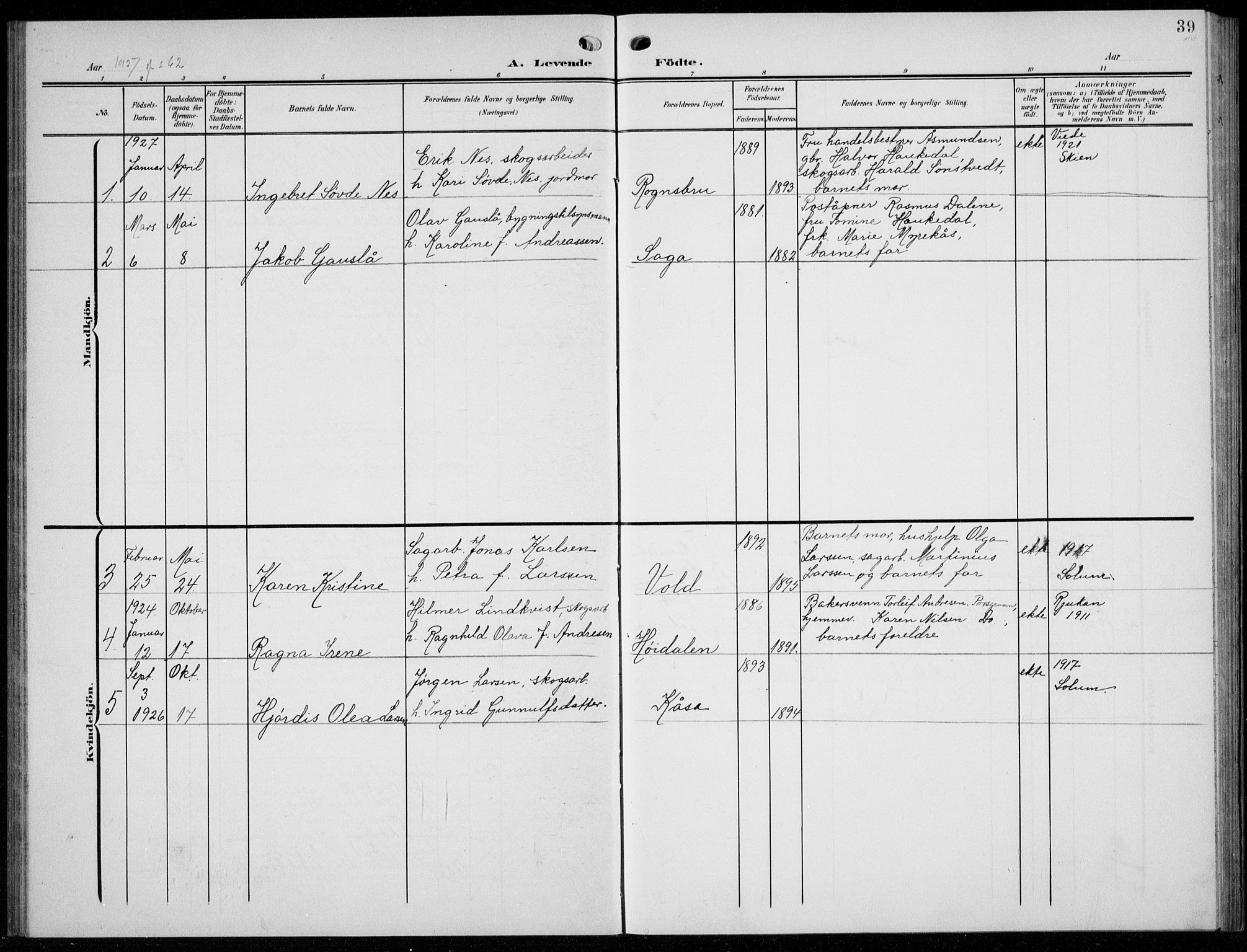 Solum kirkebøker, AV/SAKO-A-306/G/Gc/L0002: Parish register (copy) no. III 2, 1902-1934, p. 39