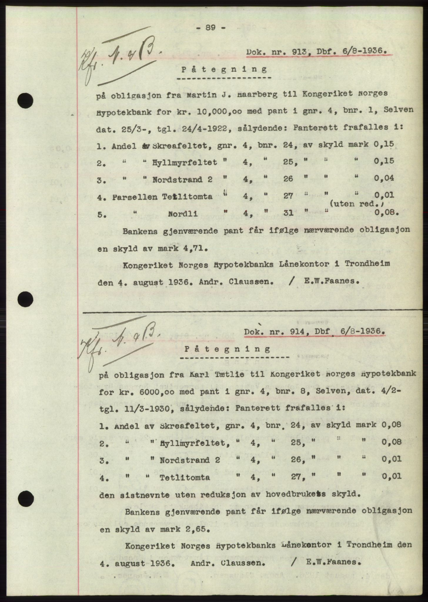 Hitra sorenskriveri, AV/SAT-A-0018/2/2C/2Ca: Mortgage book no. C1, 1936-1945, Diary no: : 914/1936