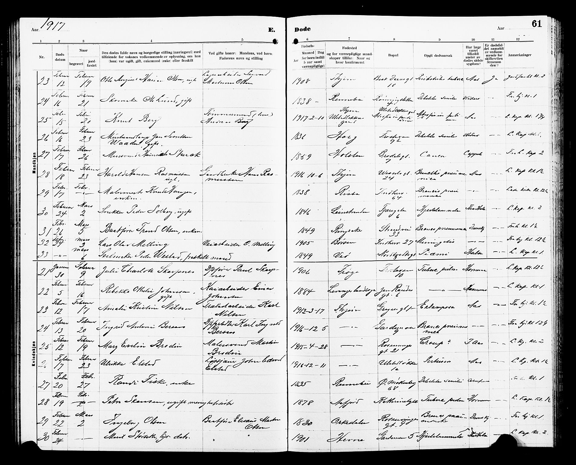 Ministerialprotokoller, klokkerbøker og fødselsregistre - Sør-Trøndelag, AV/SAT-A-1456/605/L0257: Parish register (copy) no. 605C04, 1916-1922, p. 61