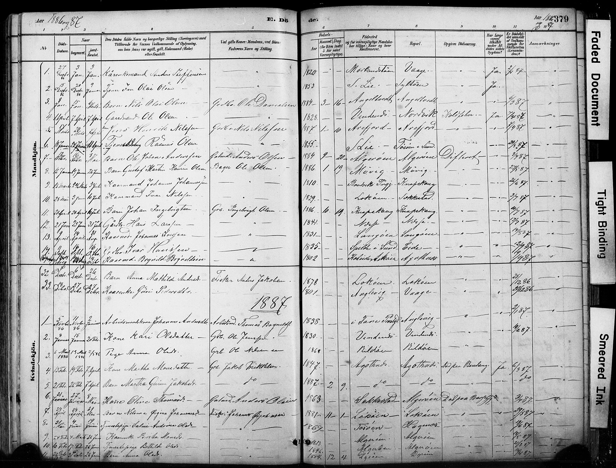 Fjell sokneprestembete, SAB/A-75301/H/Hab: Parish register (copy) no. A 4, 1880-1899, p. 379