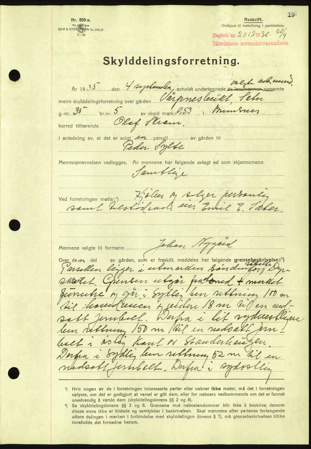 Nordmøre sorenskriveri, AV/SAT-A-4132/1/2/2Ca: Mortgage book no. A80, 1936-1937, Diary no: : 2012/1936