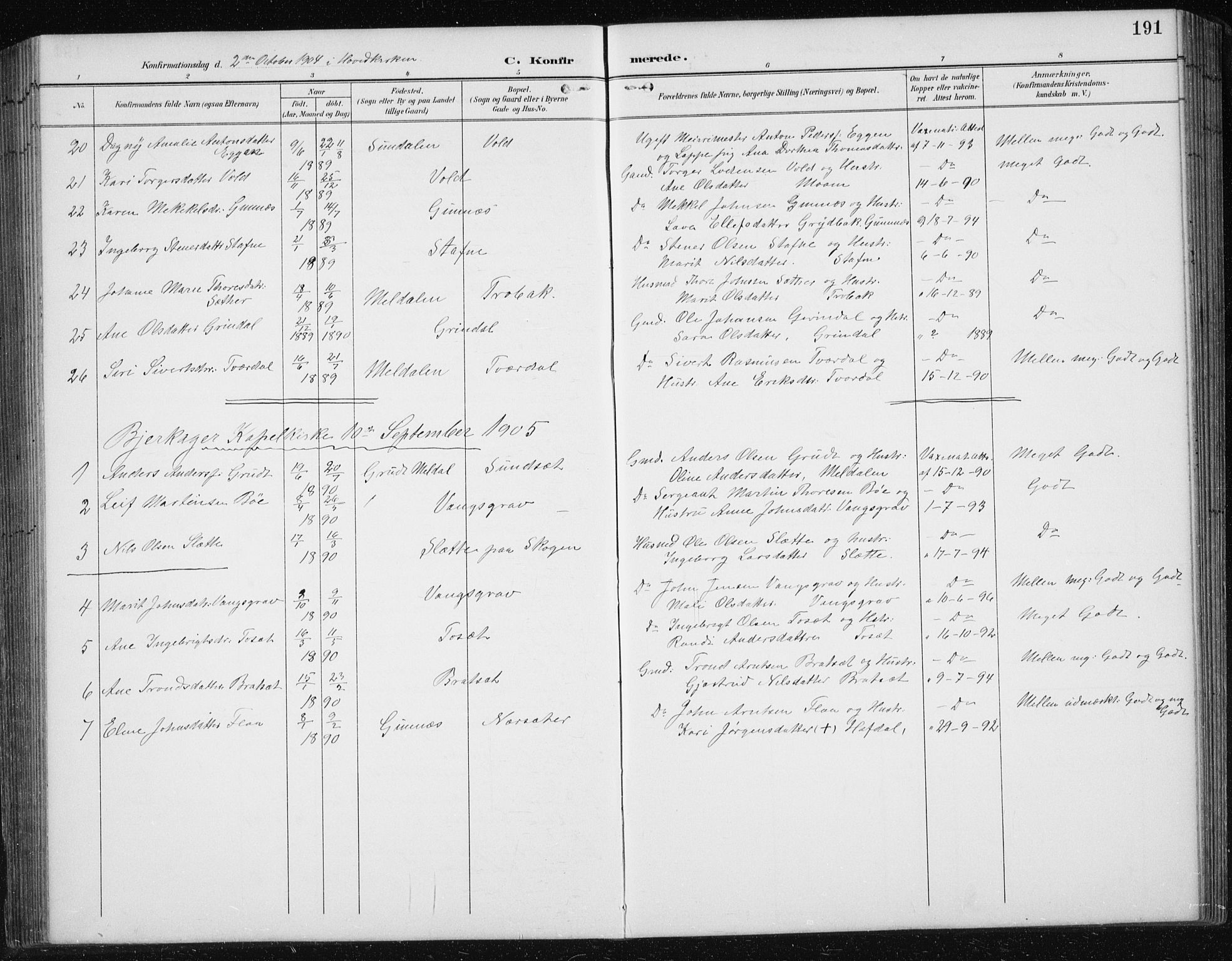 Ministerialprotokoller, klokkerbøker og fødselsregistre - Sør-Trøndelag, AV/SAT-A-1456/674/L0876: Parish register (copy) no. 674C03, 1892-1912, p. 191