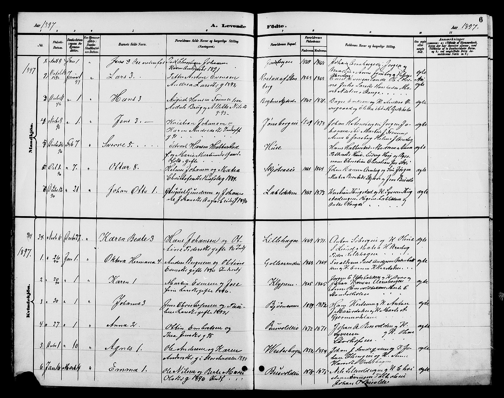 Romedal prestekontor, AV/SAH-PREST-004/L/L0012: Parish register (copy) no. 12, 1896-1914, p. 6