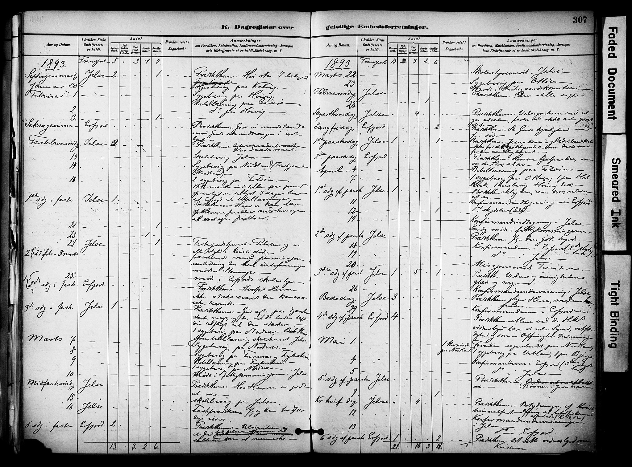 Jelsa sokneprestkontor, AV/SAST-A-101842/01/IV: Parish register (official) no. A 10, 1884-1906, p. 307