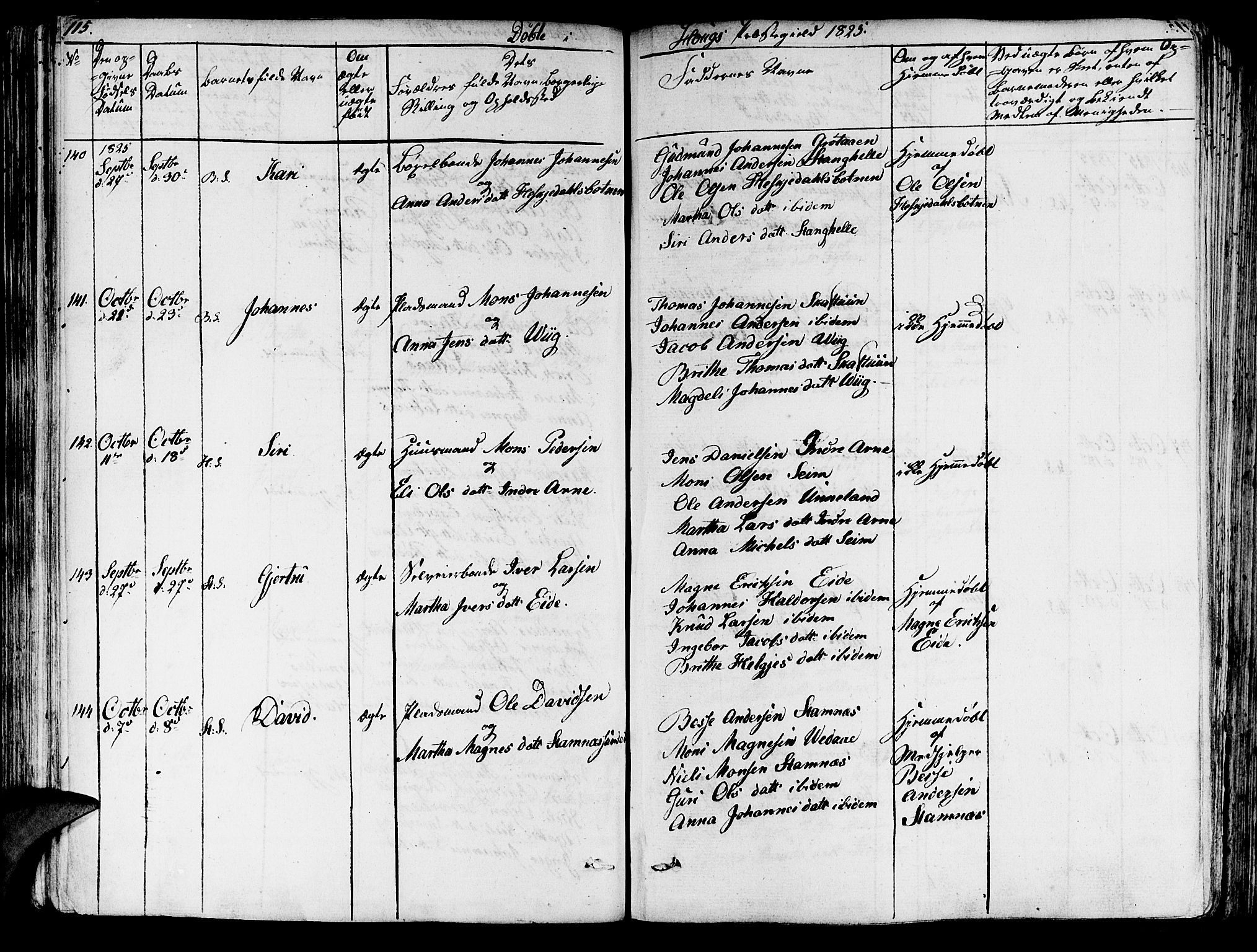 Haus sokneprestembete, AV/SAB-A-75601/H/Haa: Parish register (official) no. A 13, 1821-1827, p. 115