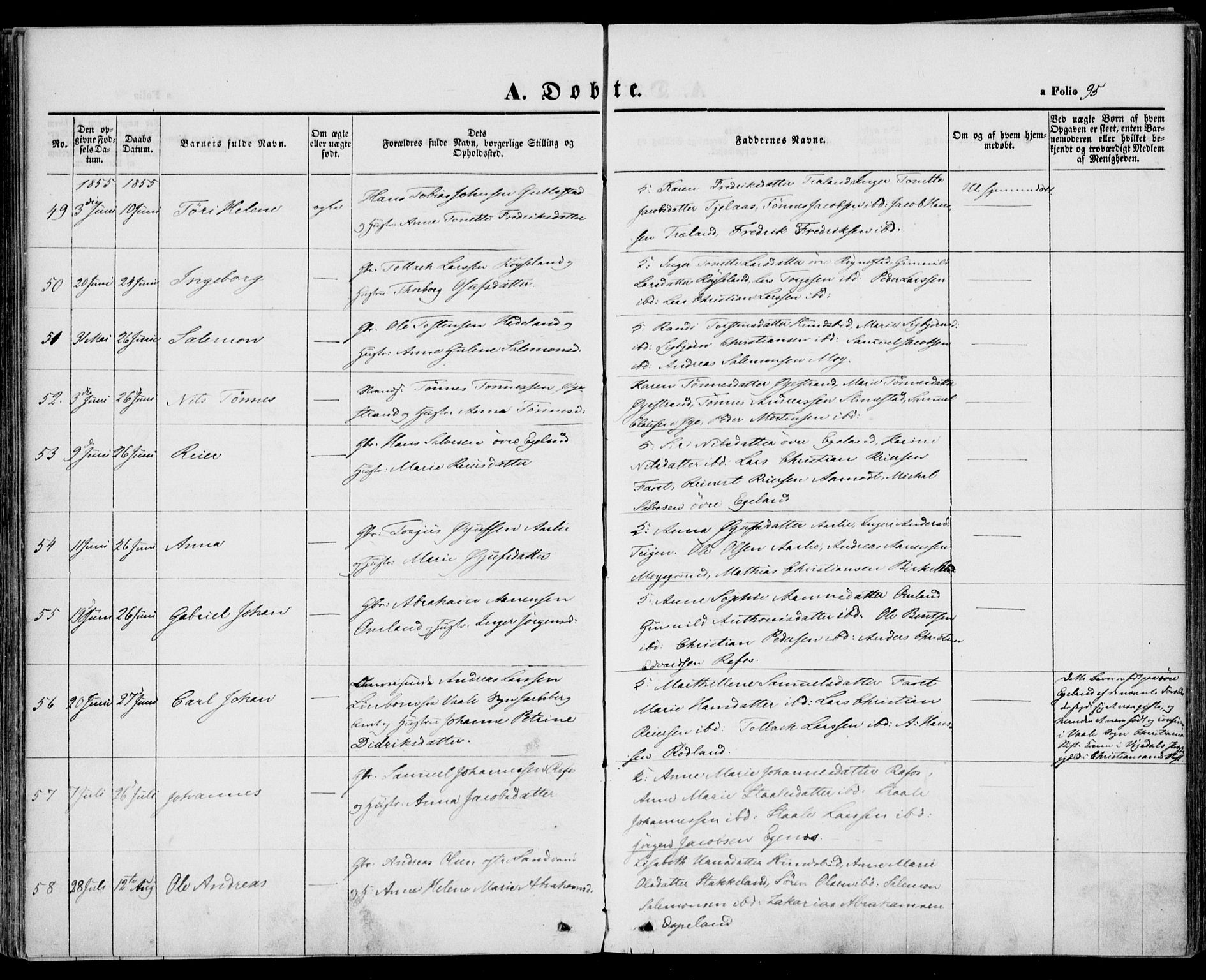 Kvinesdal sokneprestkontor, AV/SAK-1111-0026/F/Fa/Fab/L0005: Parish register (official) no. A 5, 1844-1857, p. 95