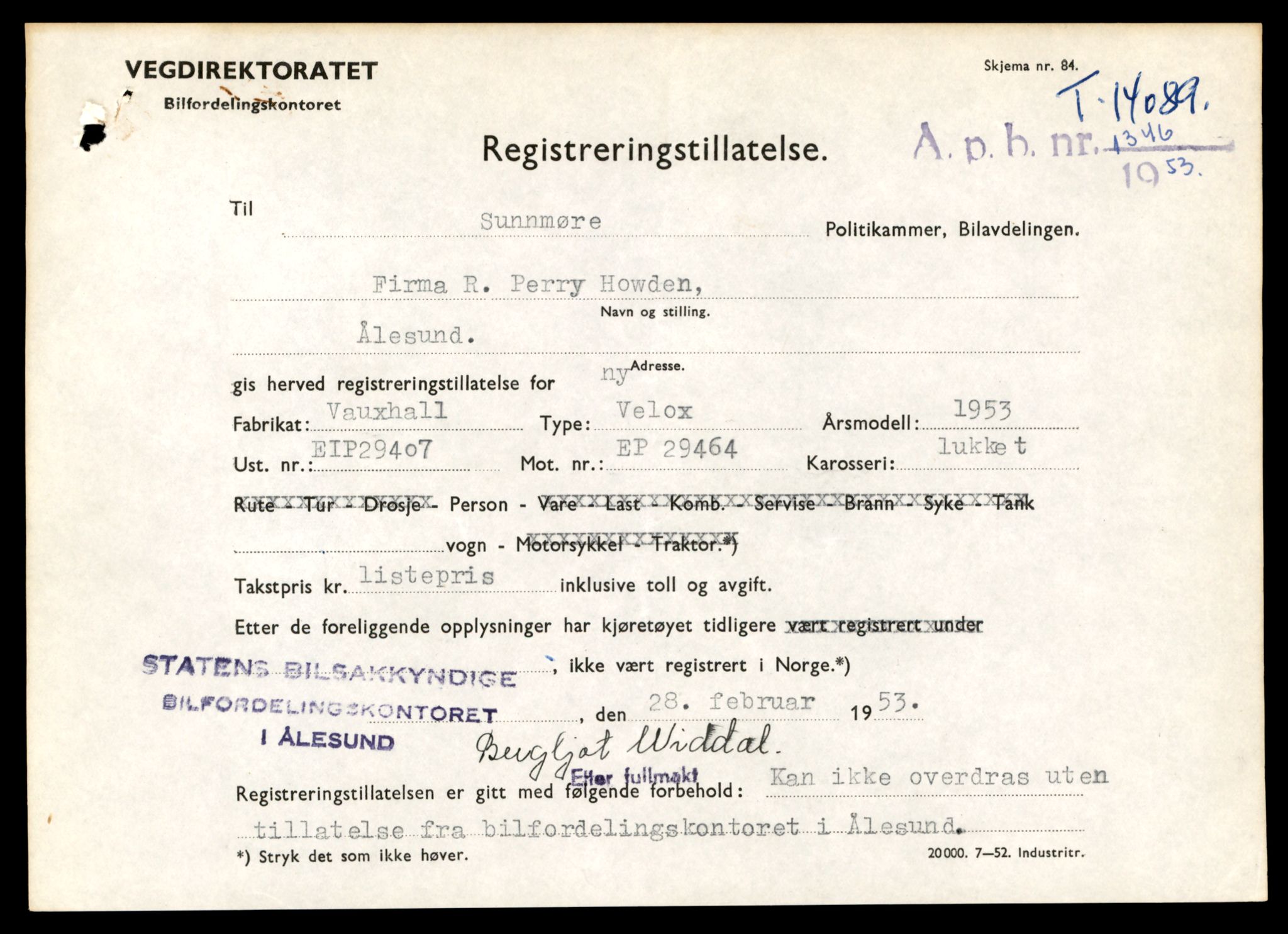 Møre og Romsdal vegkontor - Ålesund trafikkstasjon, AV/SAT-A-4099/F/Fe/L0043: Registreringskort for kjøretøy T 14080 - T 14204, 1927-1998, p. 245