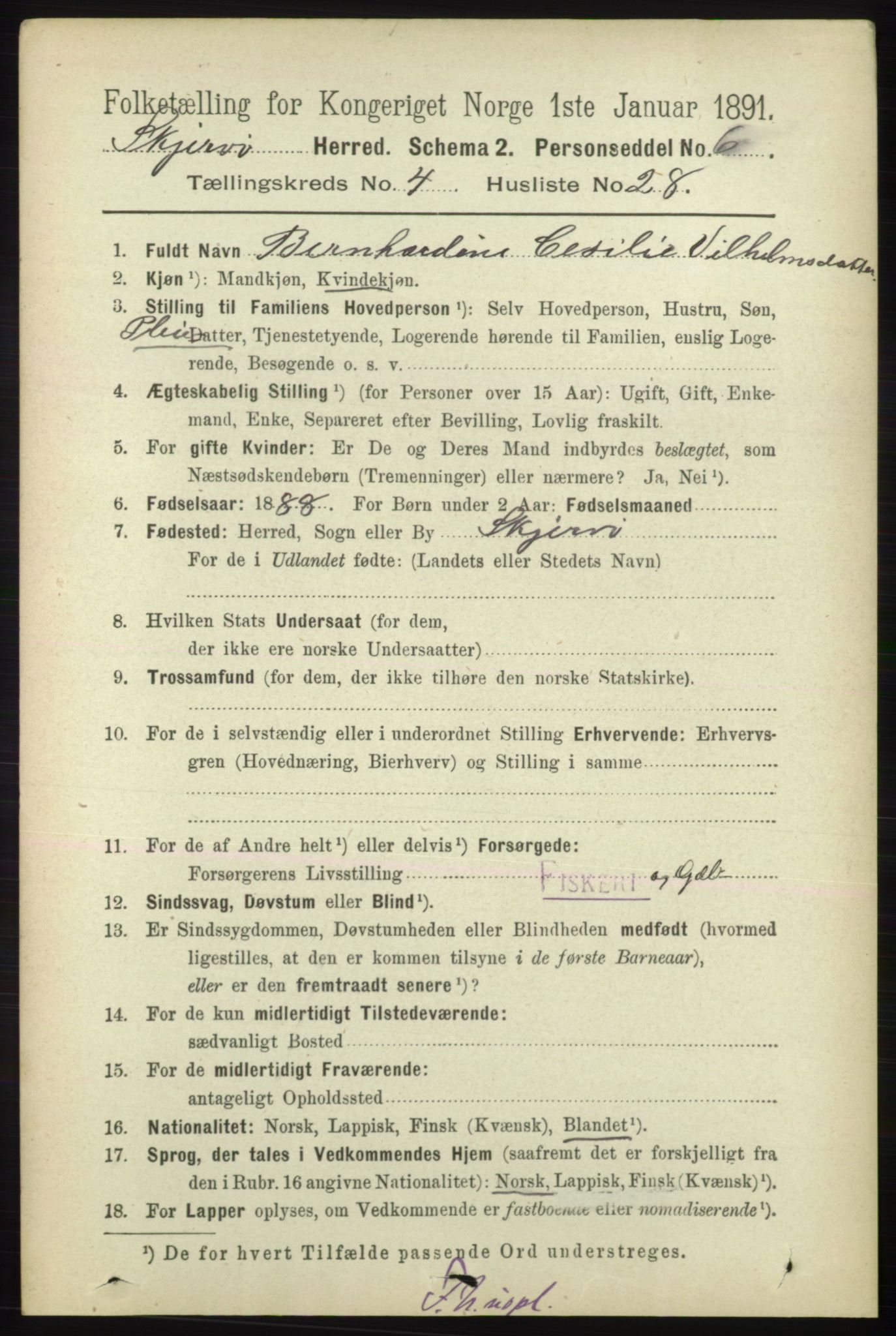 RA, 1891 census for 1941 Skjervøy, 1891, p. 2506