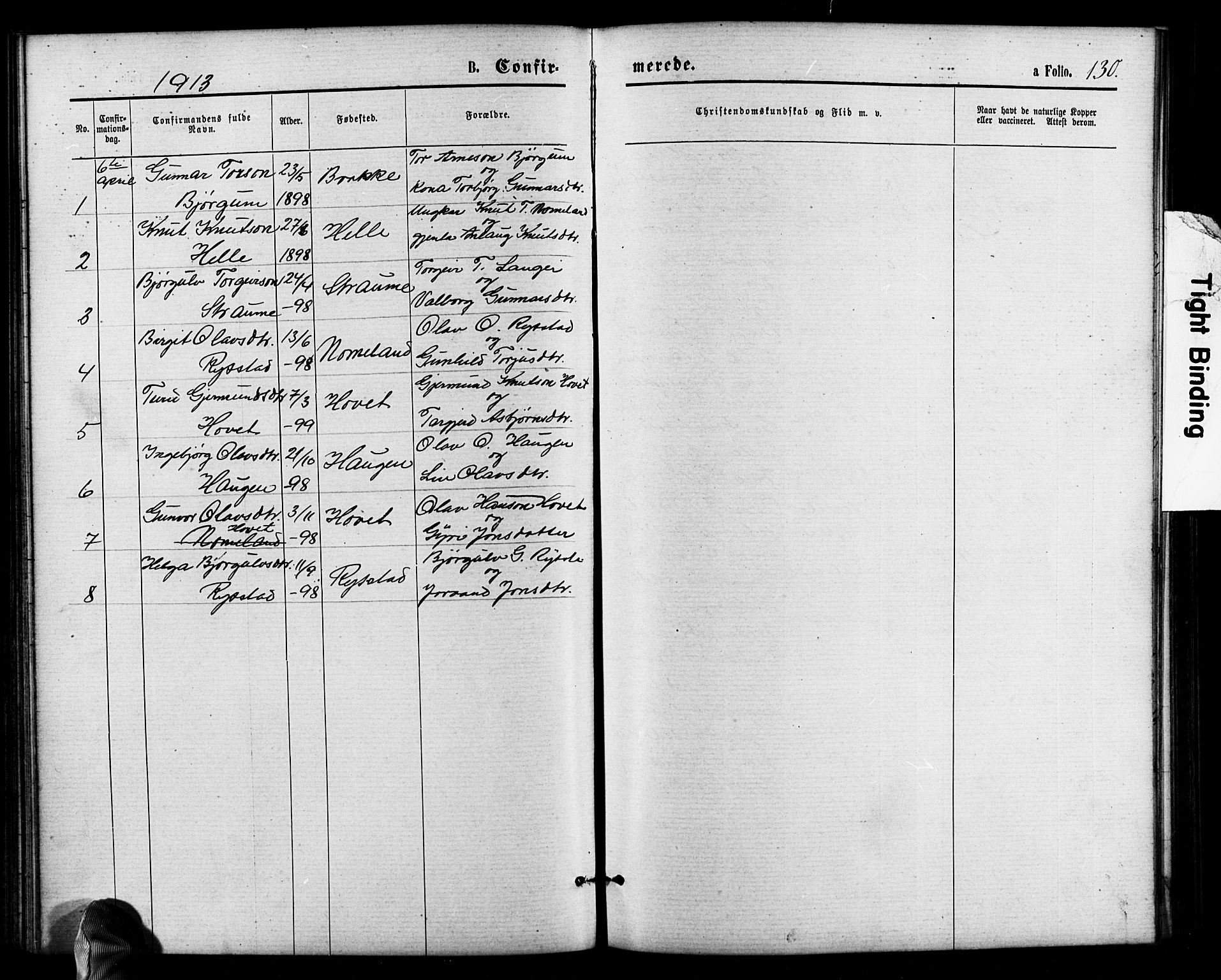 Valle sokneprestkontor, SAK/1111-0044/F/Fb/Fbb/L0002: Parish register (copy) no. B 2, 1875-1921, p. 130