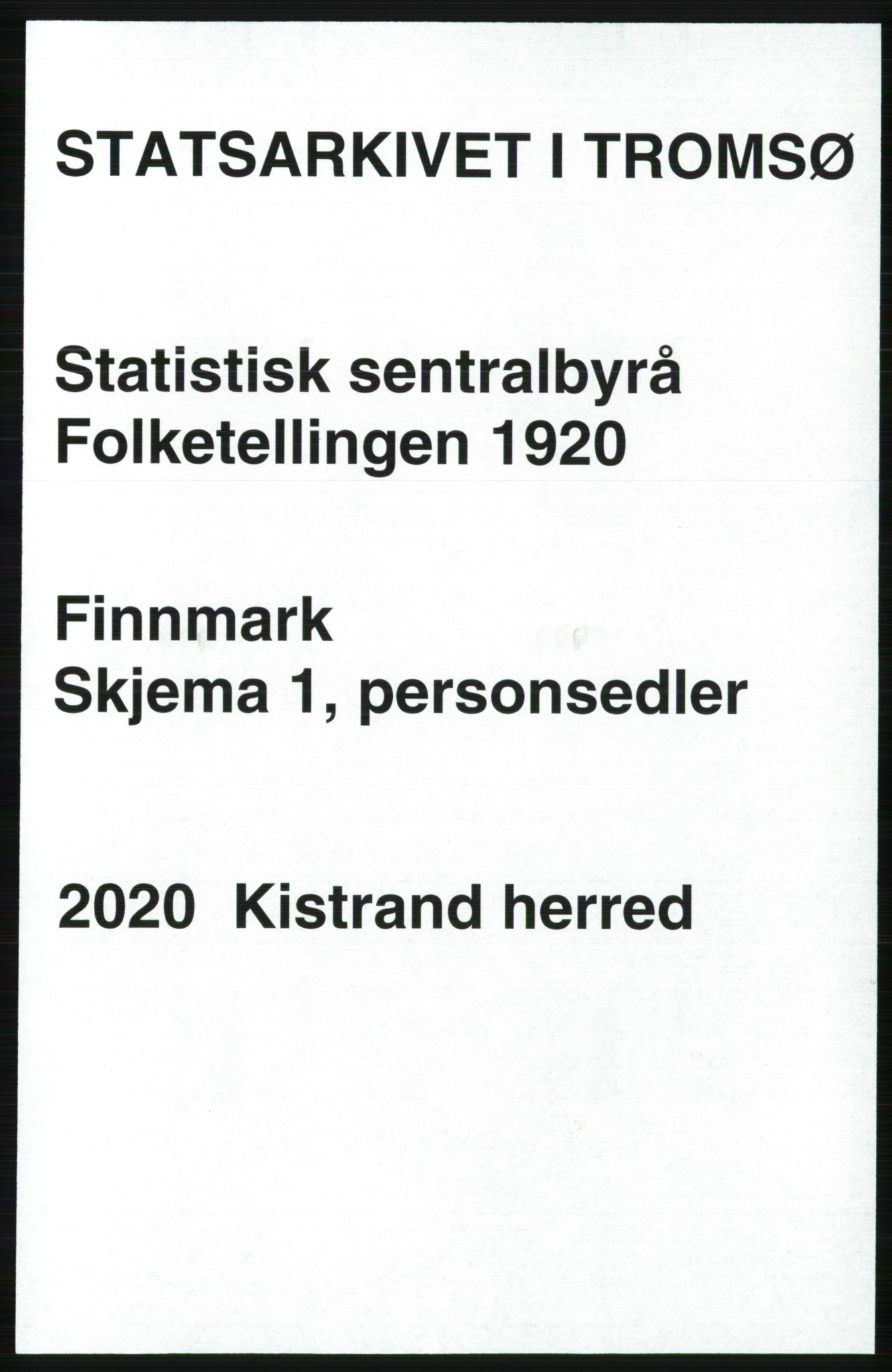 SATØ, 1920 census for Kistrand, 1920, p. 838