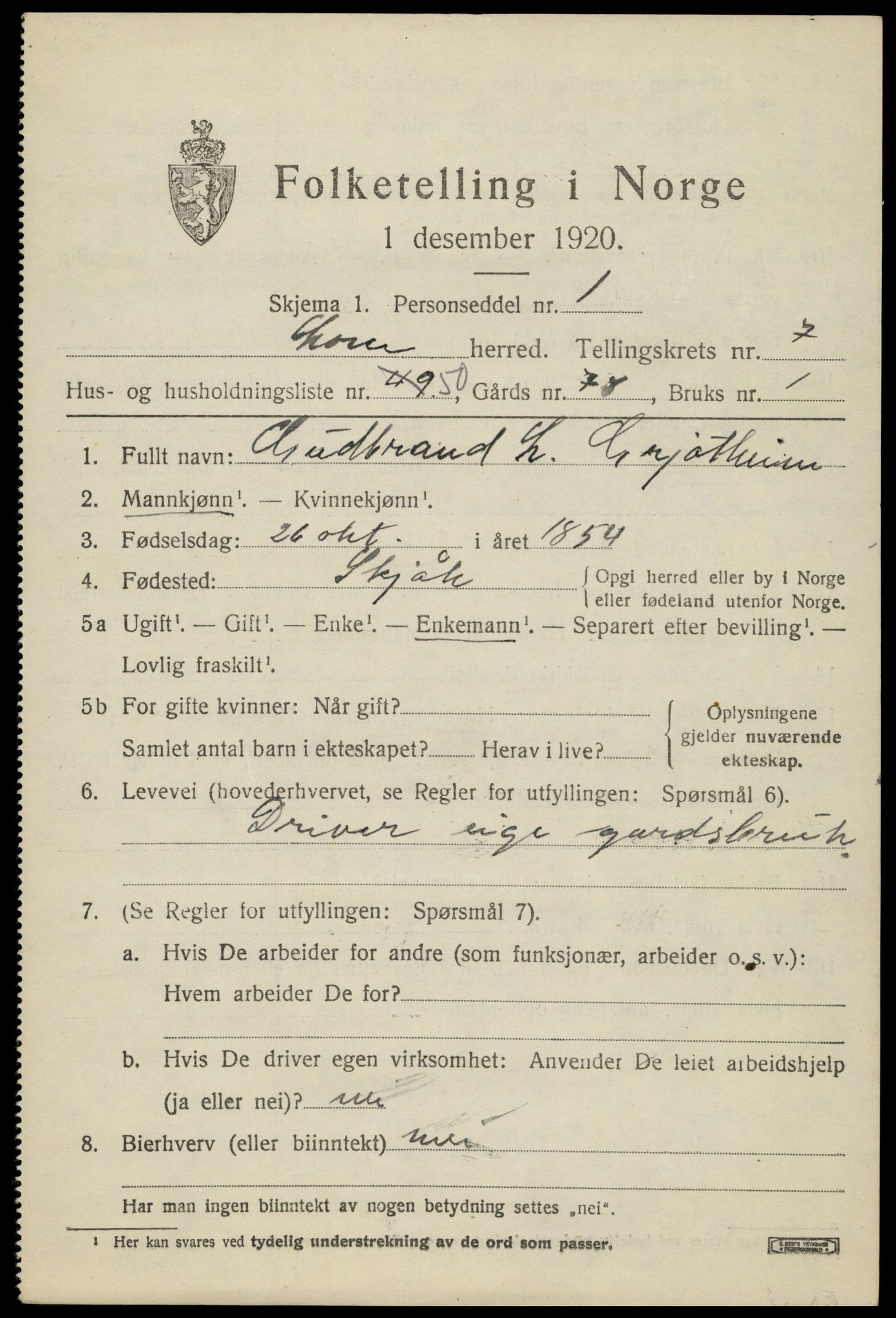 SAH, 1920 census for Lom, 1920, p. 4752