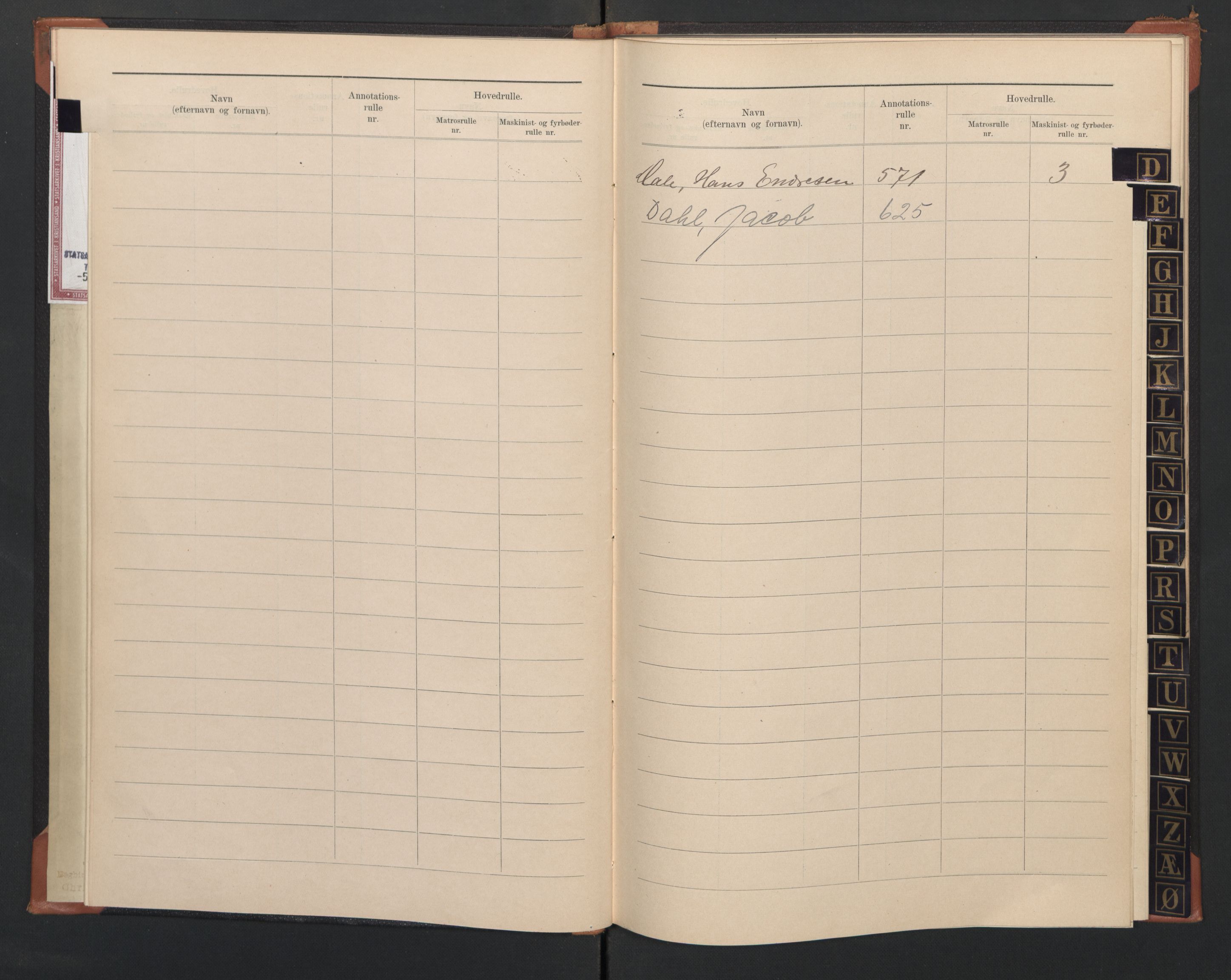 Sogndal mønstringskrets, SAK/2031-0020/F/Fb/L0004: Register til annotasjonsrulle nr 571-635, hovedrulle A nr 456-511 og hovedrulle B nr 3-9, P-5, 1910-1948, p. 7