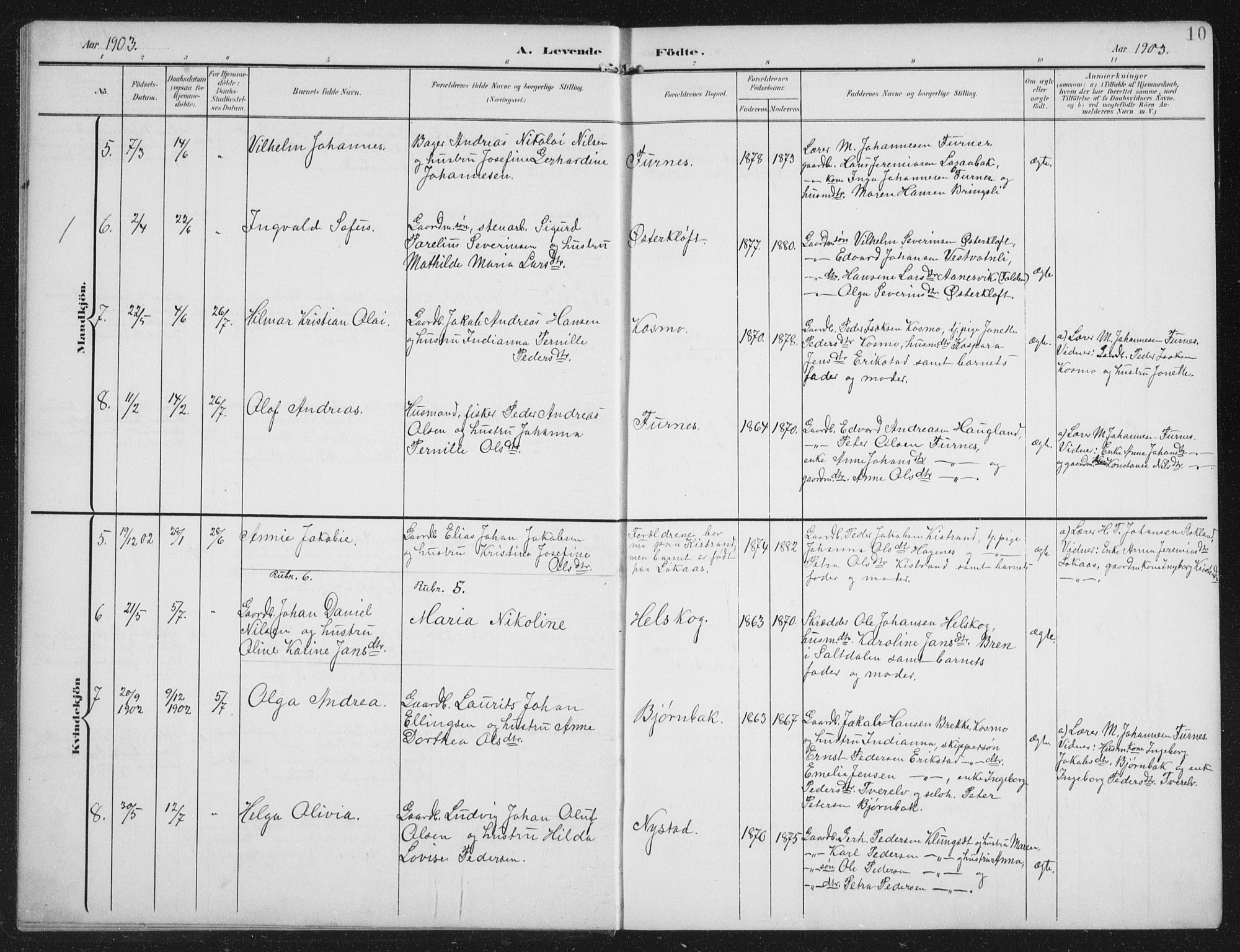 Ministerialprotokoller, klokkerbøker og fødselsregistre - Nordland, AV/SAT-A-1459/851/L0726: Parish register (copy) no. 851C01, 1902-1924, p. 10