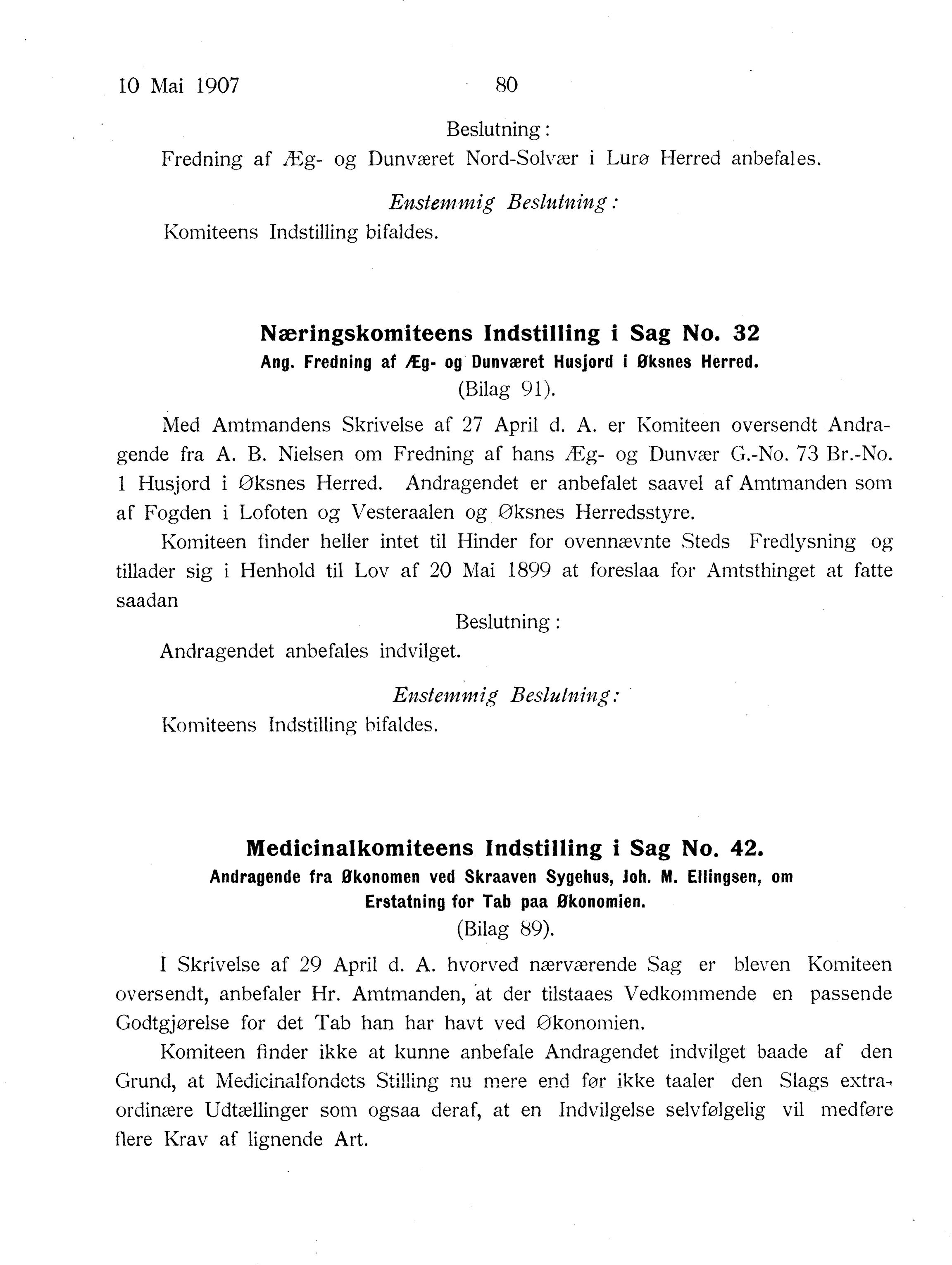 Nordland Fylkeskommune. Fylkestinget, AIN/NFK-17/176/A/Ac/L0030: Fylkestingsforhandlinger 1907, 1907