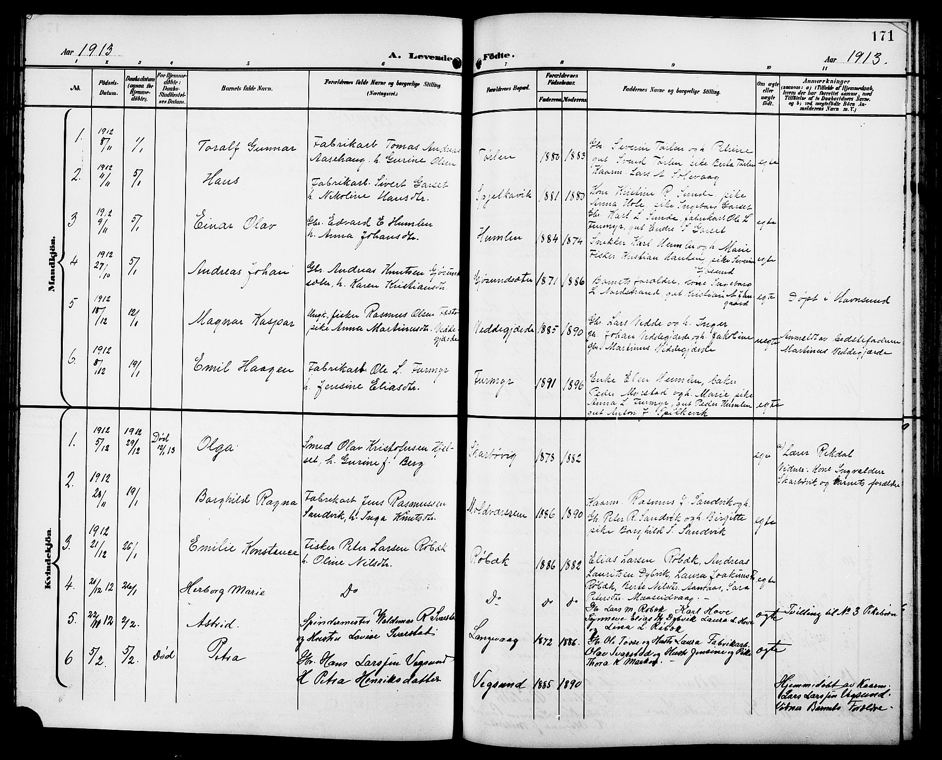 Ministerialprotokoller, klokkerbøker og fødselsregistre - Møre og Romsdal, AV/SAT-A-1454/528/L0432: Parish register (copy) no. 528C13, 1898-1918, p. 171