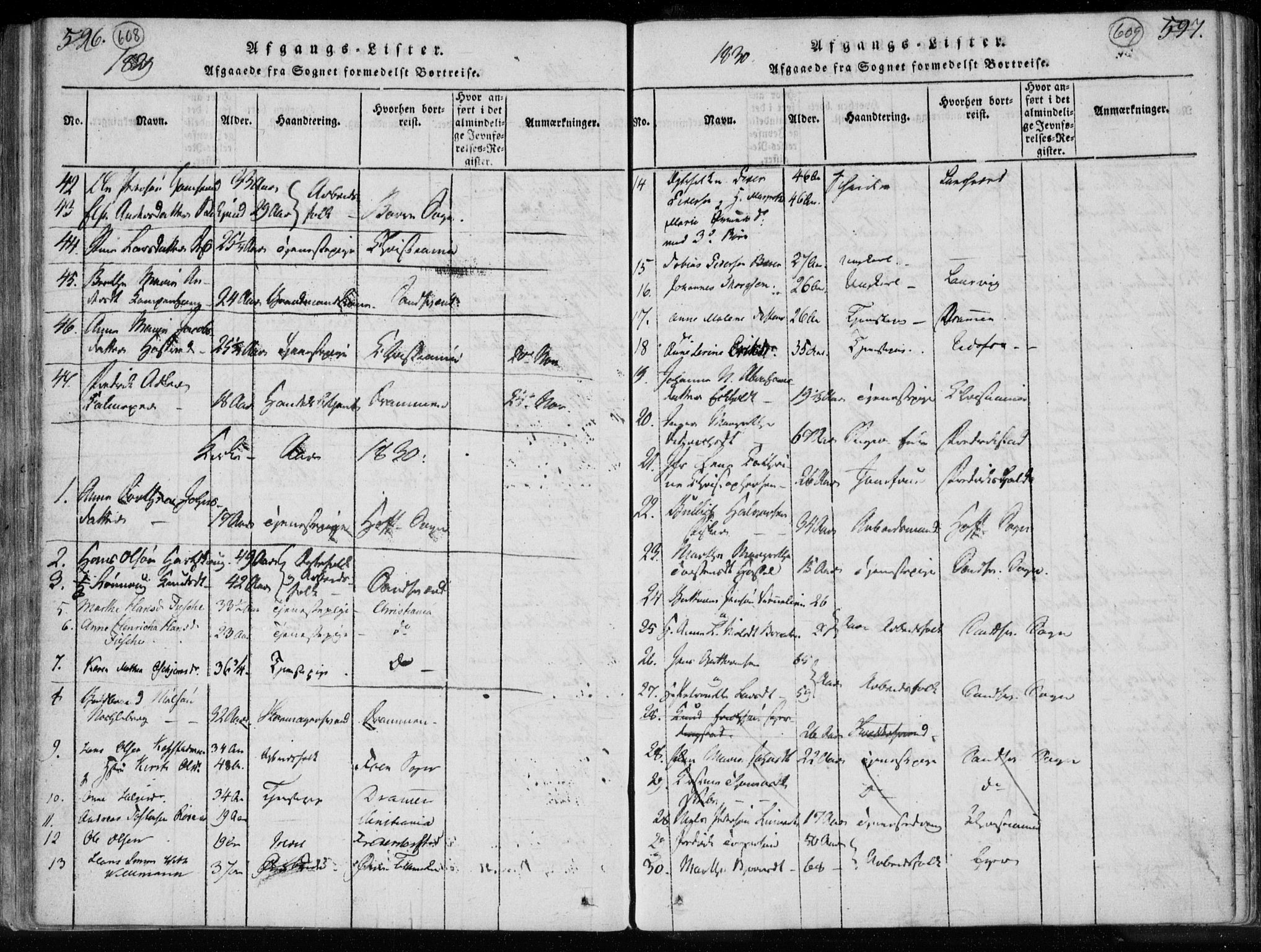 Kongsberg kirkebøker, SAKO/A-22/F/Fa/L0008: Parish register (official) no. I 8, 1816-1839, p. 608-609