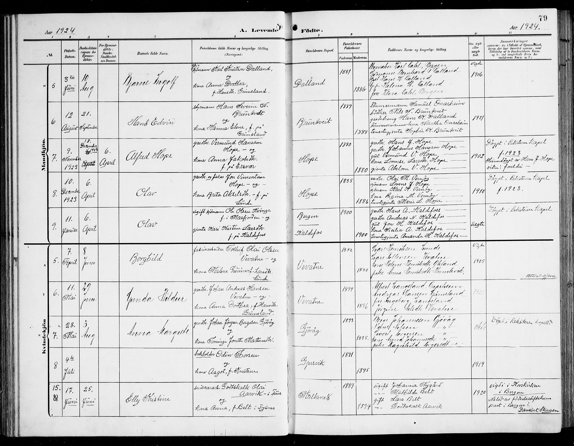 Tysnes sokneprestembete, AV/SAB-A-78601/H/Haa: Parish register (official) no. B 2, 1907-1925, p. 79