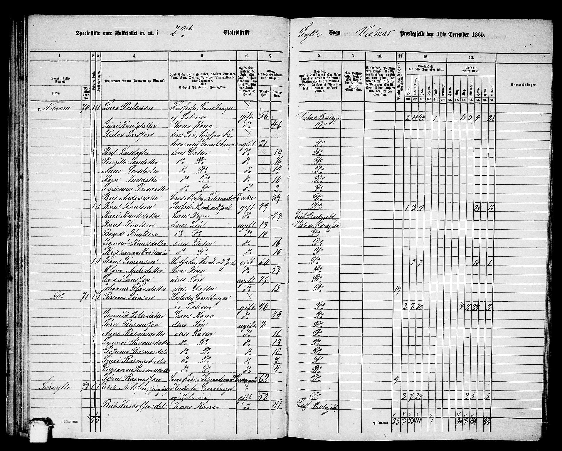 RA, 1865 census for Vestnes, 1865, p. 51