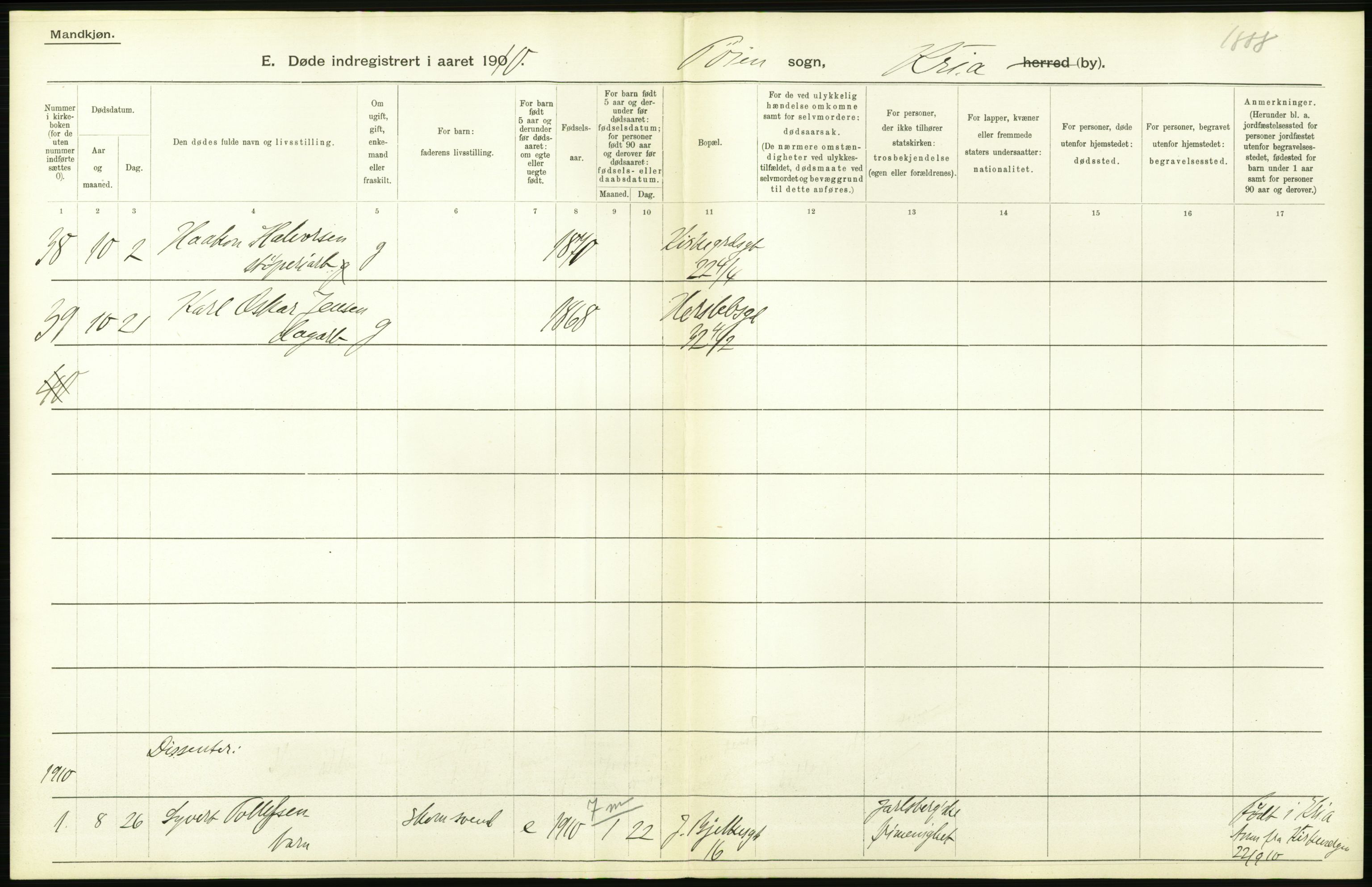 Statistisk sentralbyrå, Sosiodemografiske emner, Befolkning, RA/S-2228/D/Df/Dfa/Dfah/L0008: Kristiania: Døde, 1910, p. 690