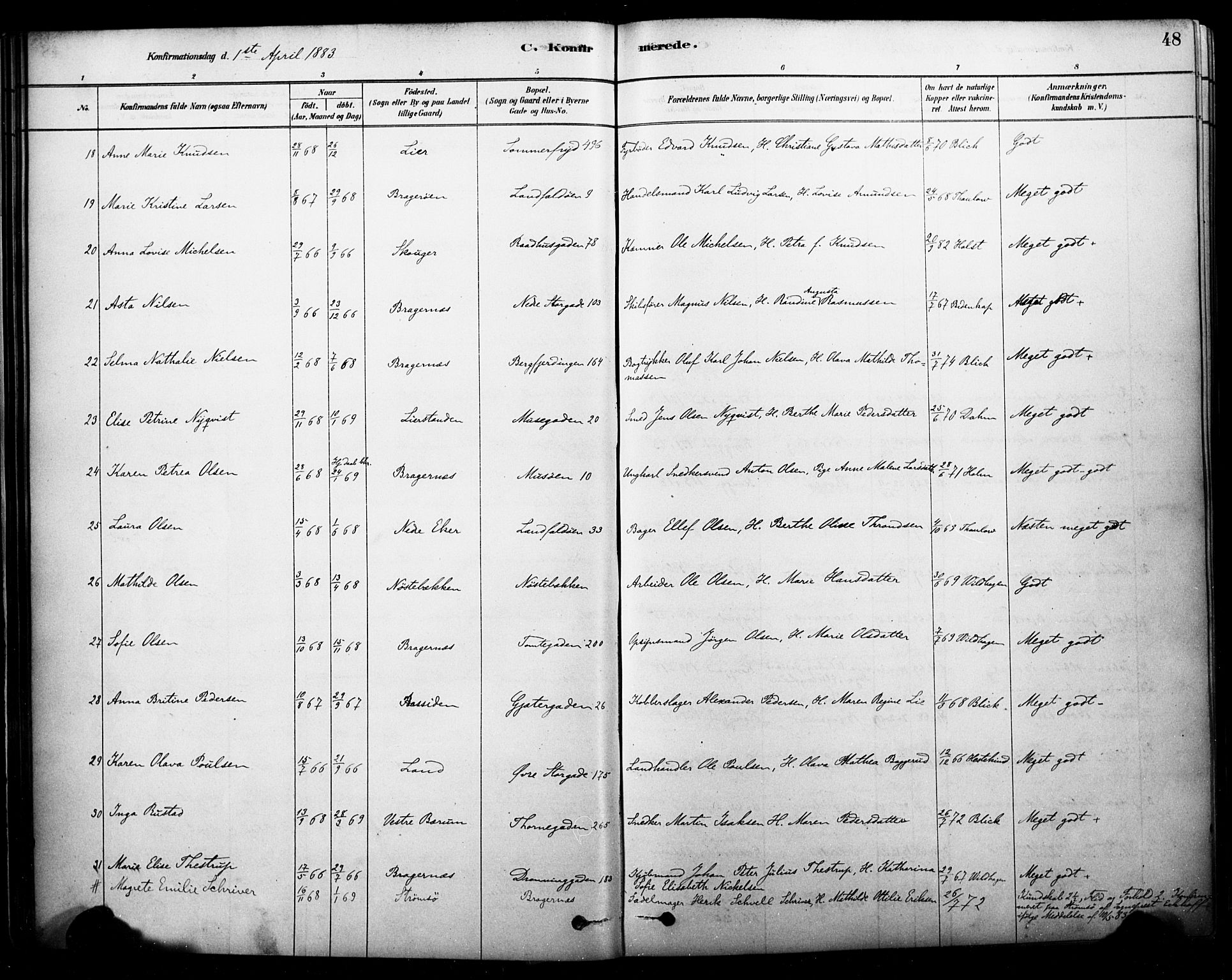 Bragernes kirkebøker, AV/SAKO-A-6/F/Fc/L0005: Parish register (official) no. III 5, 1878-1890, p. 48