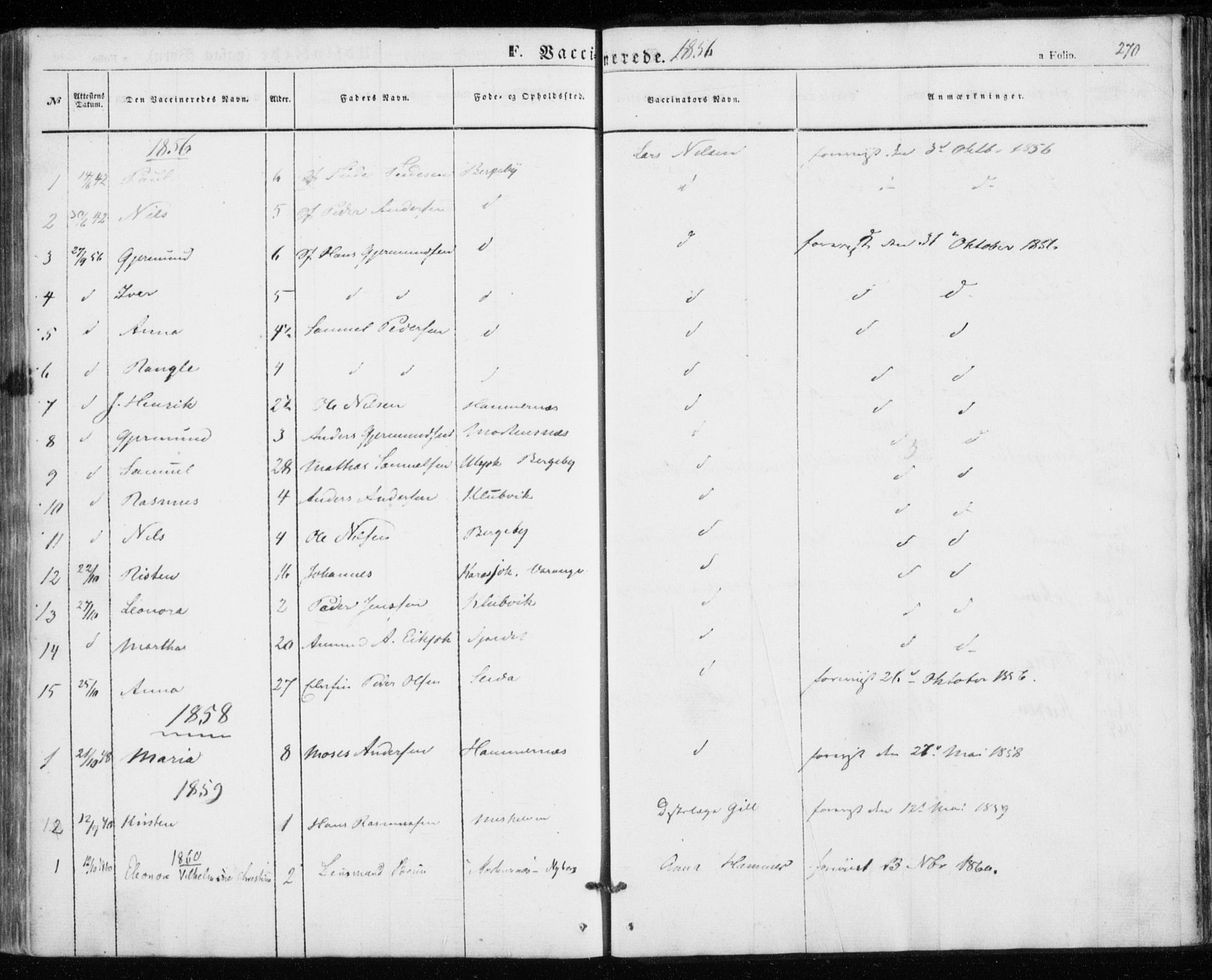 Nesseby sokneprestkontor, SATØ/S-1330/H/Ha/L0002kirke: Parish register (official) no. 2, 1856-1864, p. 270