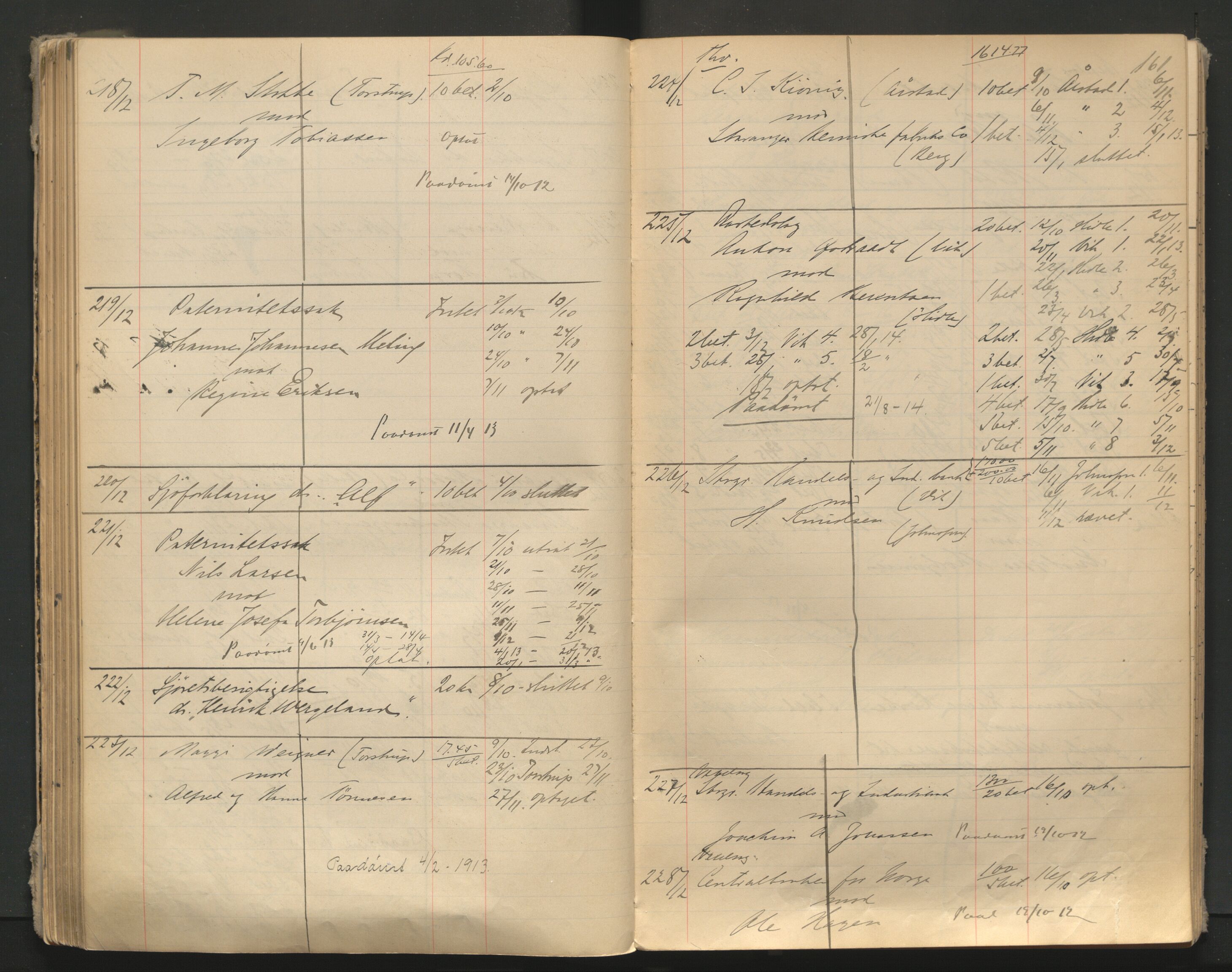 Stavanger byfogd, AV/SAST-A-101408/001/3/32/32A/L0005: Saksliste for Stavanger byting, 1910-1914, p. 160-161