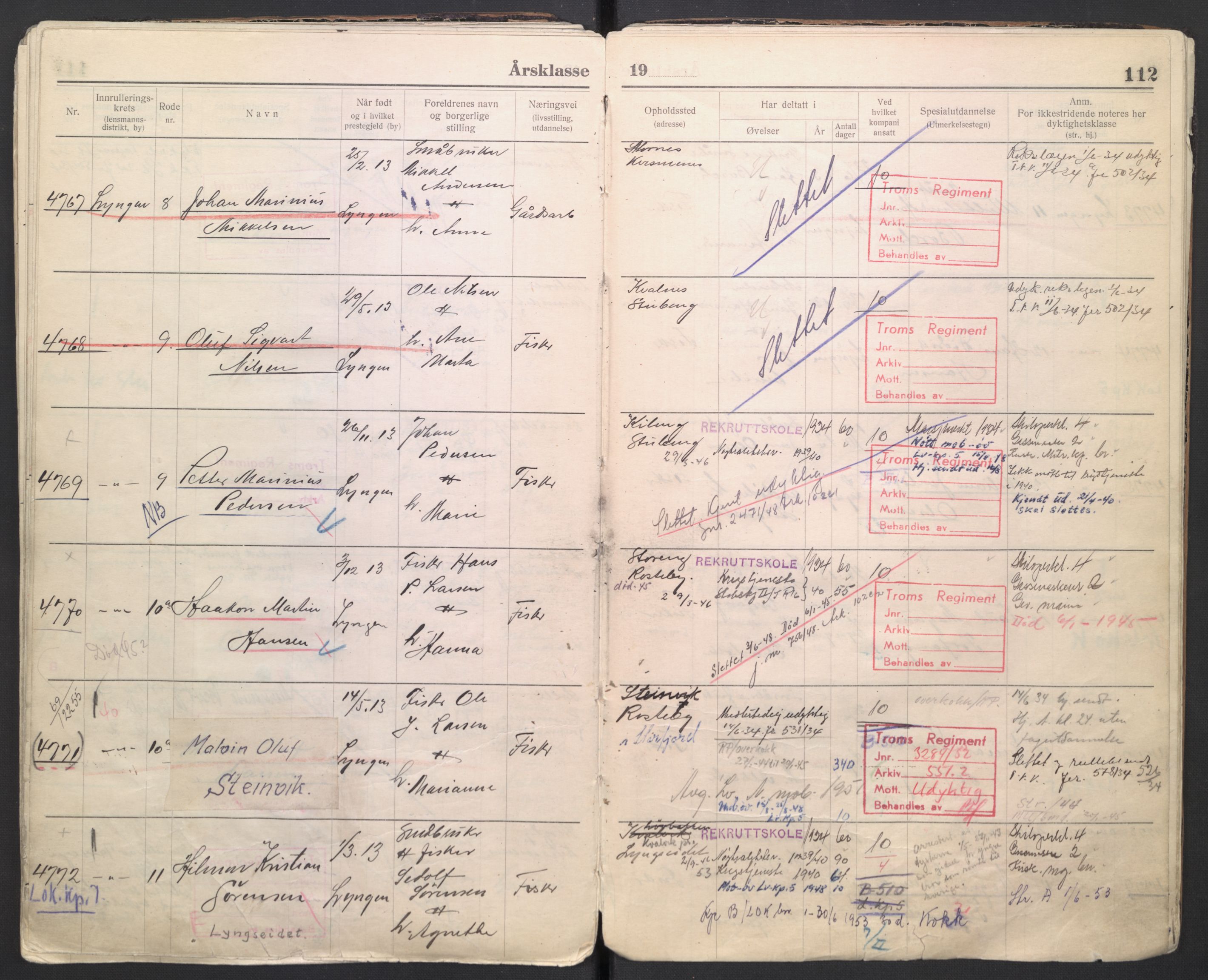 Forsvaret, Troms infanteriregiment nr. 16, AV/RA-RAFA-3146/P/Pa/L0006/0007: Ruller / Rulle for regimentets menige mannskaper, årsklasse 1934, 1934, p. 112