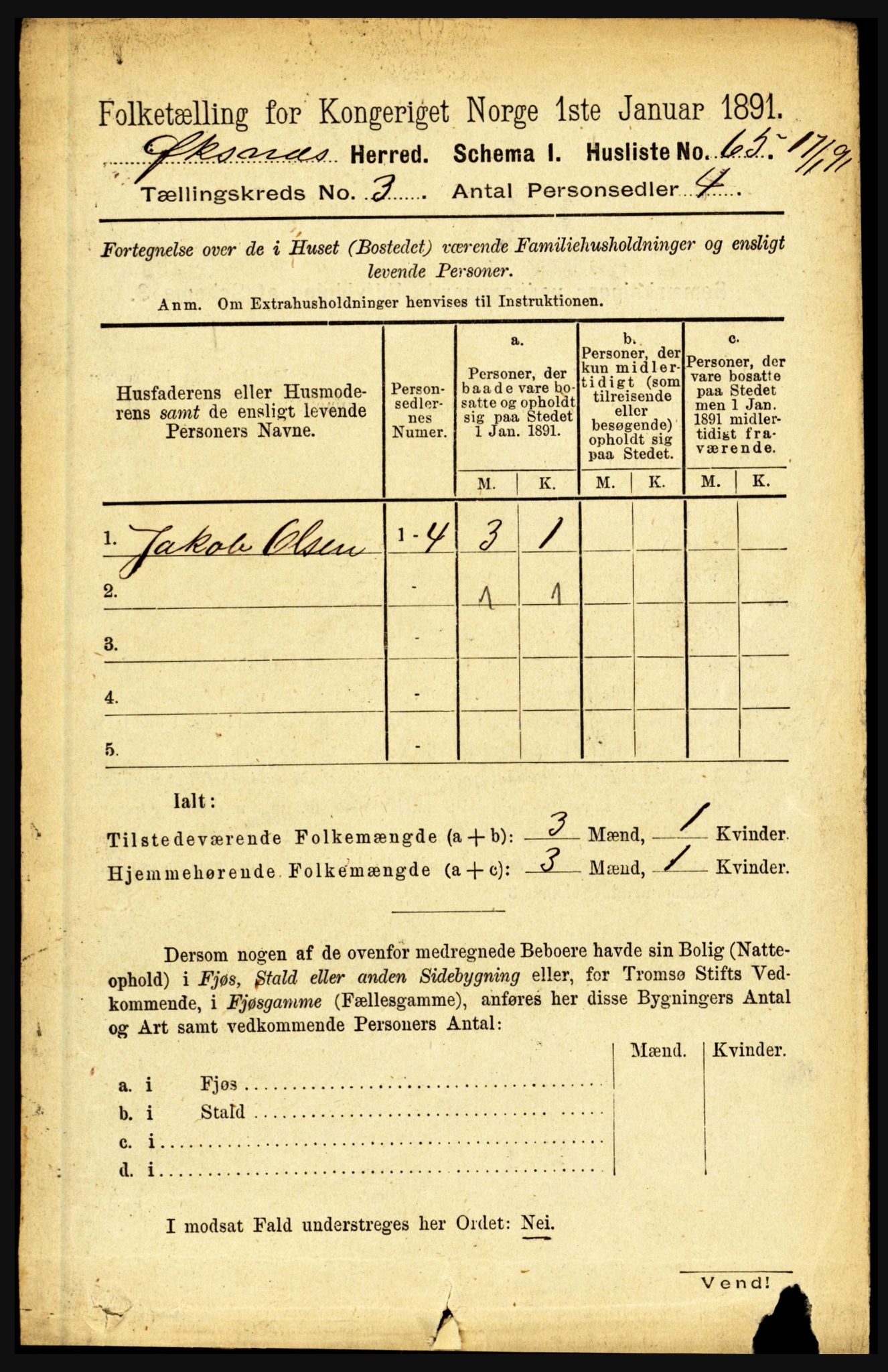 RA, 1891 census for 1868 Øksnes, 1891, p. 1130